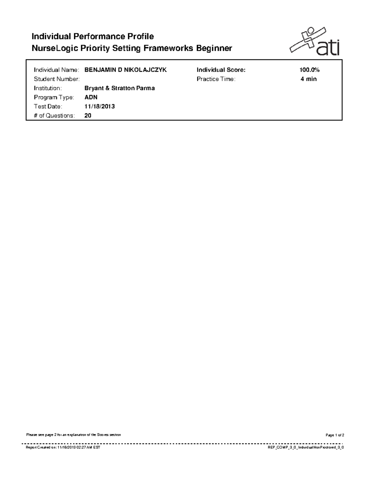 Mod 3 ATI ATI Individual Performance Profile NurseLogic Priority