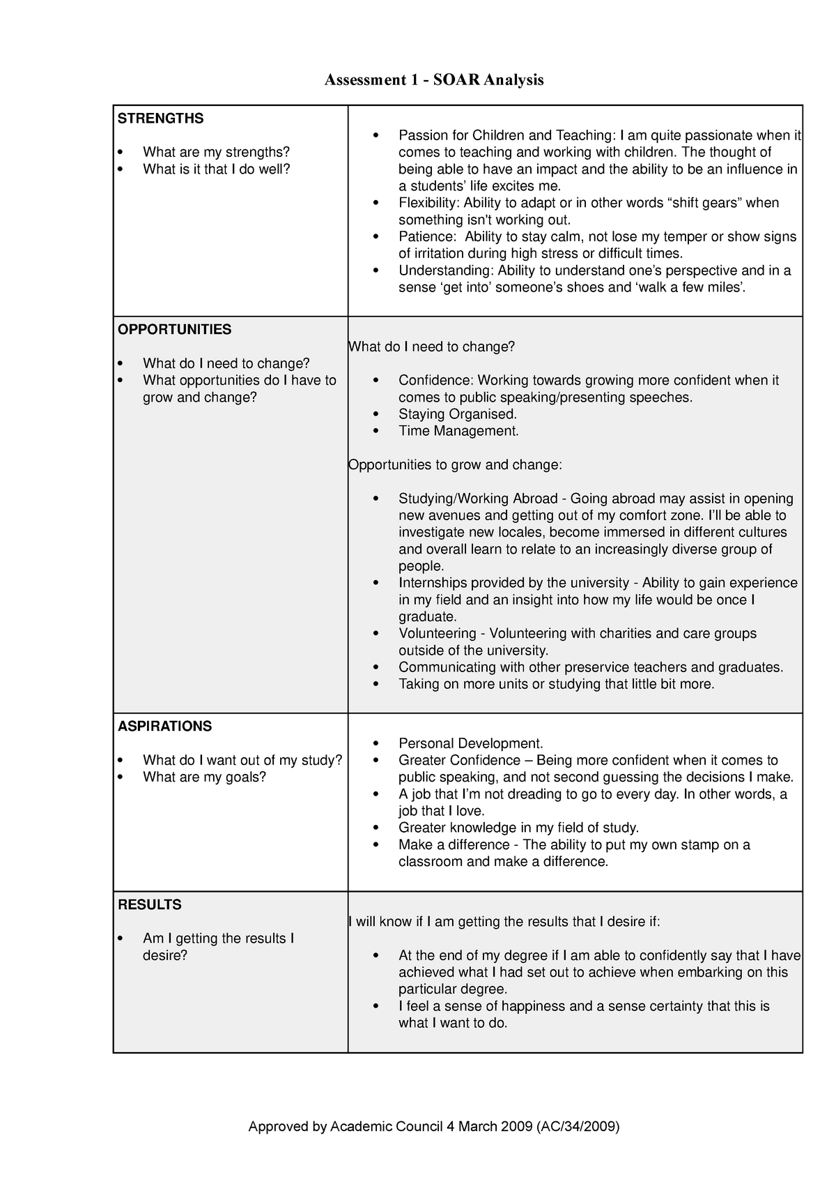 BED100 Assessment 1 - SOAR Analysis - Assessment 1 - SOAR Analysis ...