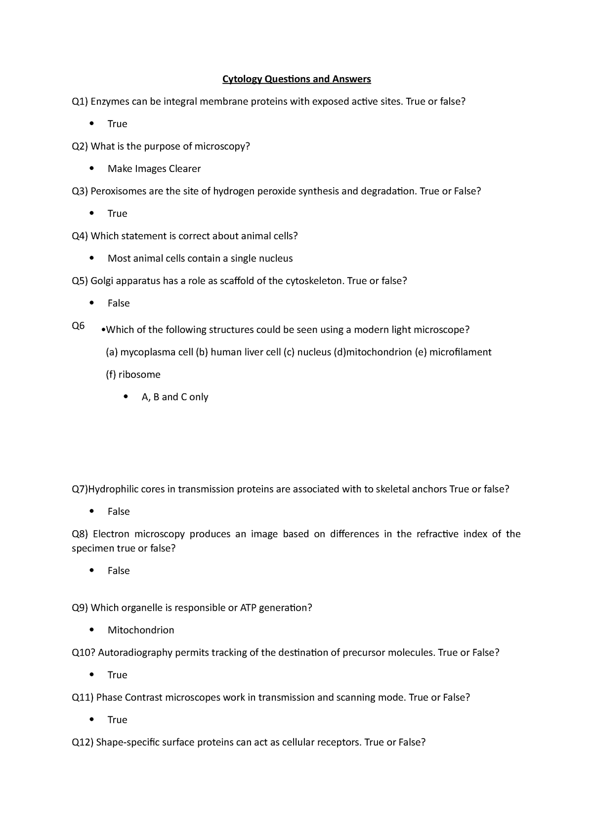 Sample/practice exam 12 May 2017, questions and answers - Cytology ...