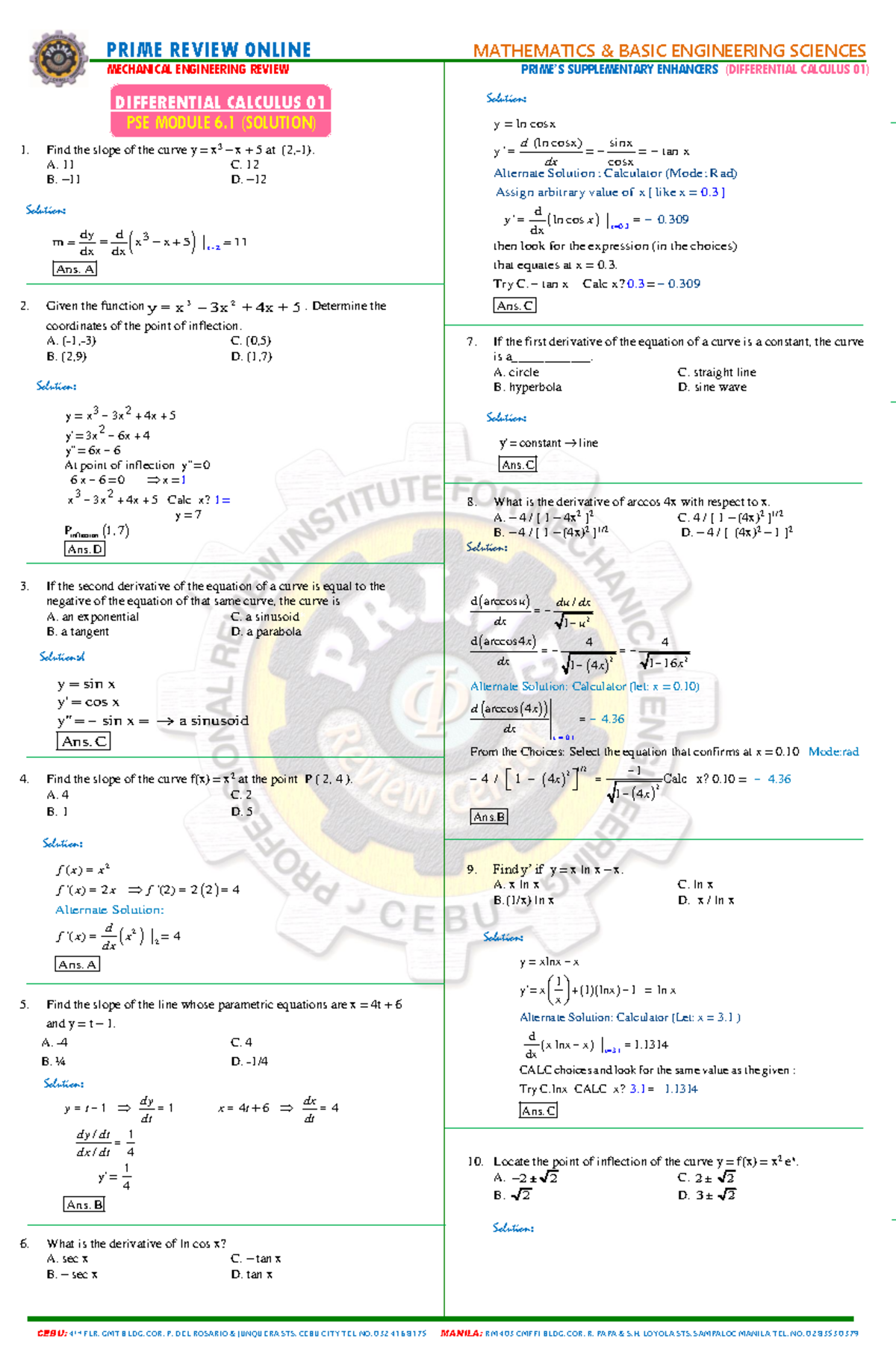 Differential Calculus 01 (Solution for PSE 6 - MECHANICAL ENGINEERING ...