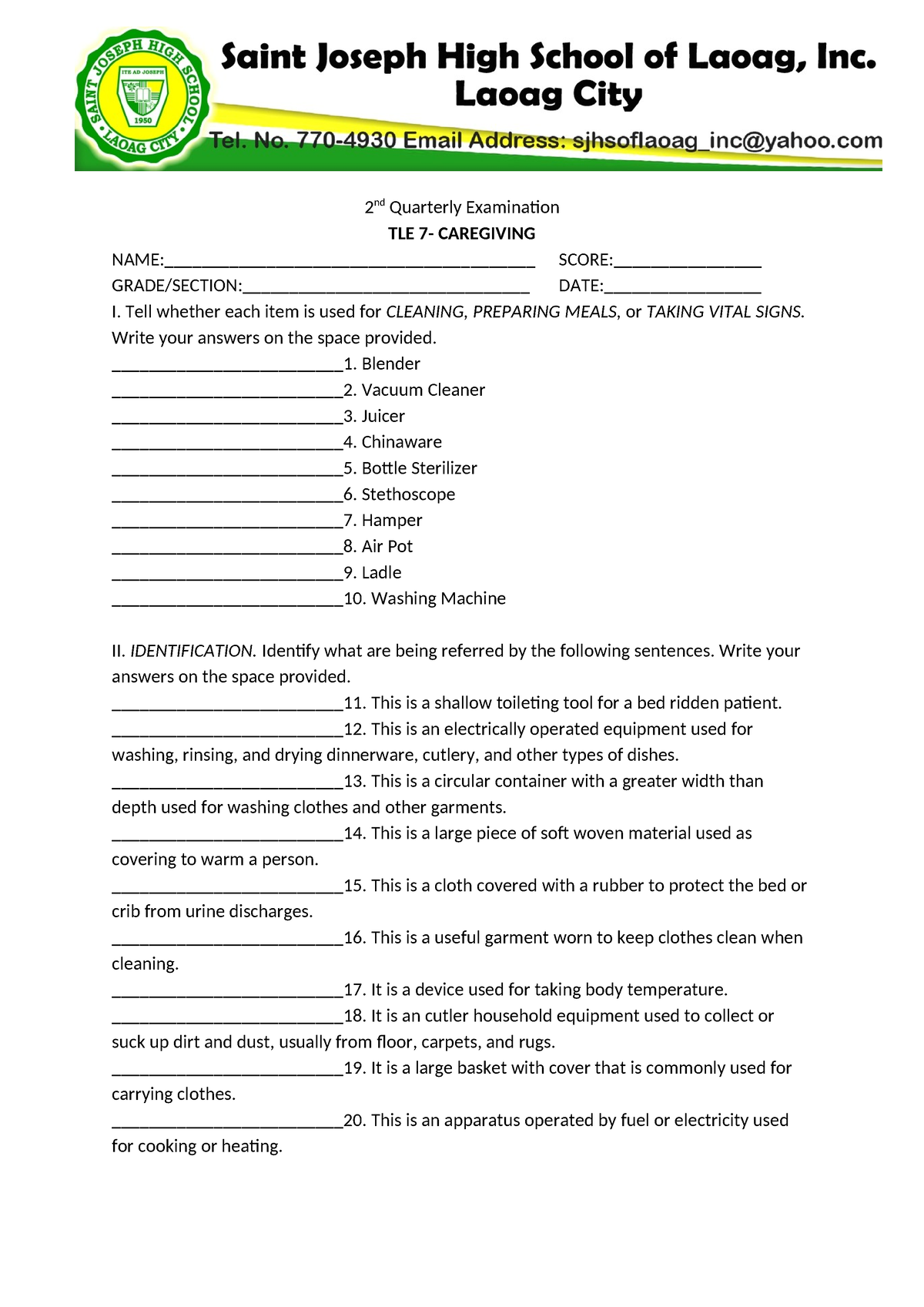 2nd Quarterly Examination - 2 Nd Quarterly Examination TLE 7 ...