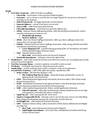 WGSS Midterm Study Guide - Author & Title Main Argument Key terms “New ...