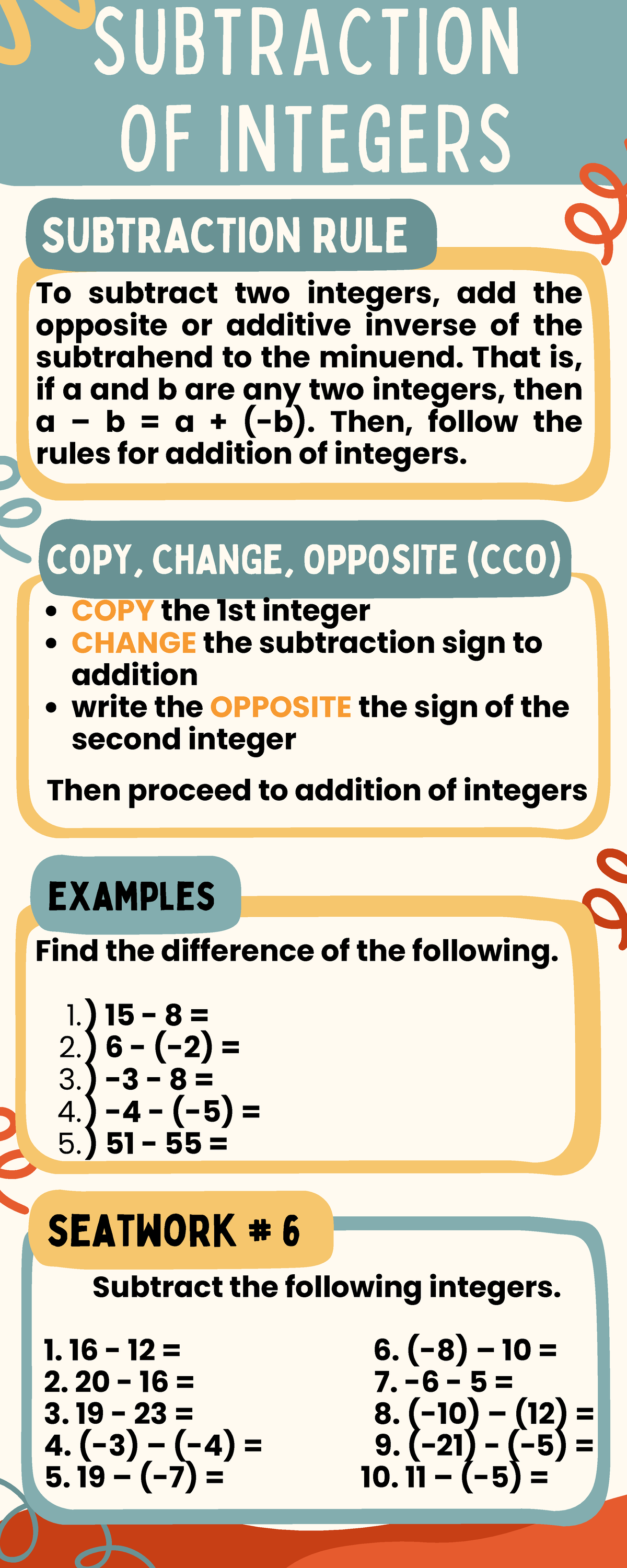 Subtracting Integers - none - SUBTRACTION OF INTEGERS To subtract two ...