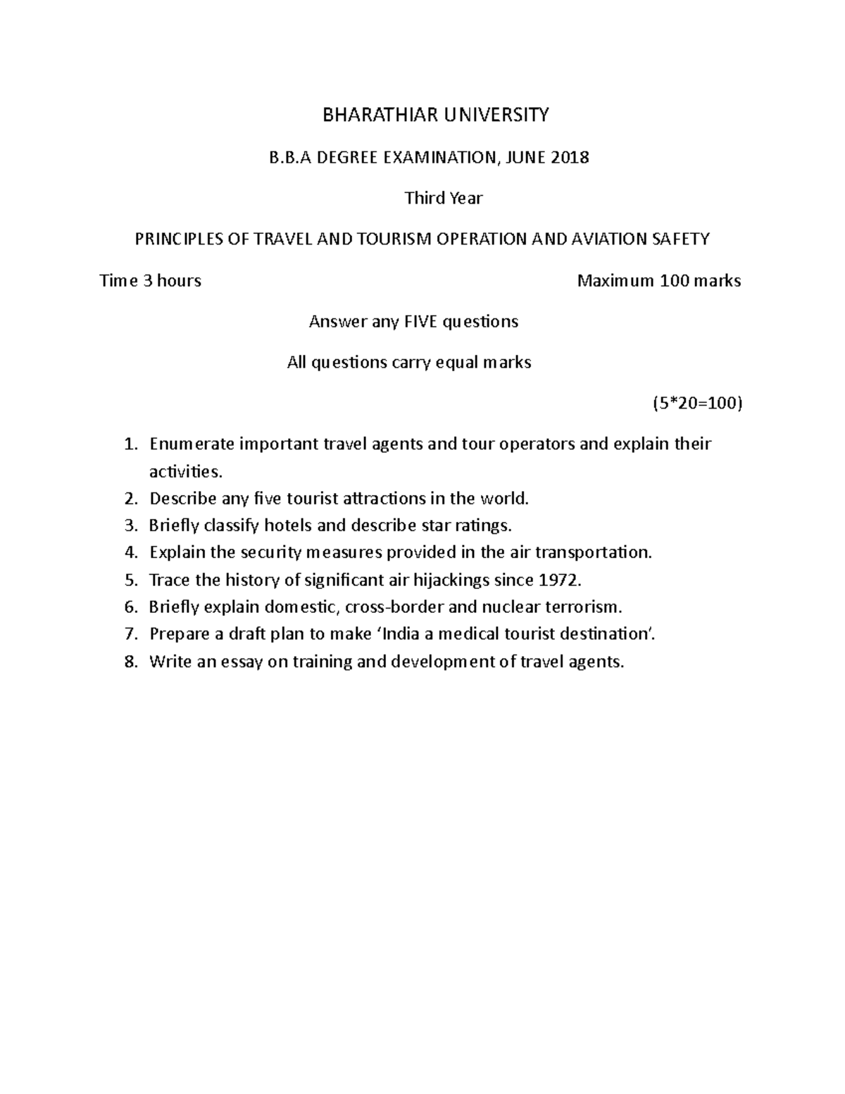 Q1 Question paper BHARATHIAR UNIVERSITY B.B DEGREE EXAMINATION