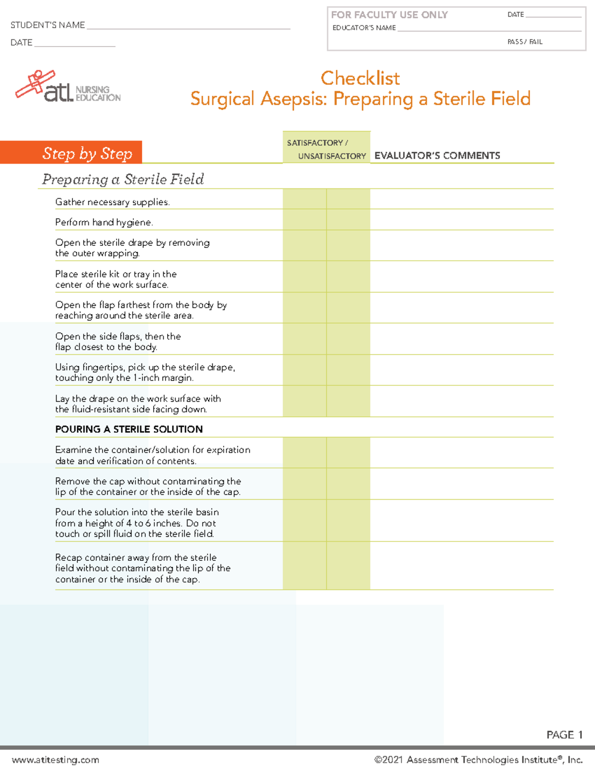 ATI Infection Control Isolation Preparing a Surgical Field Blank