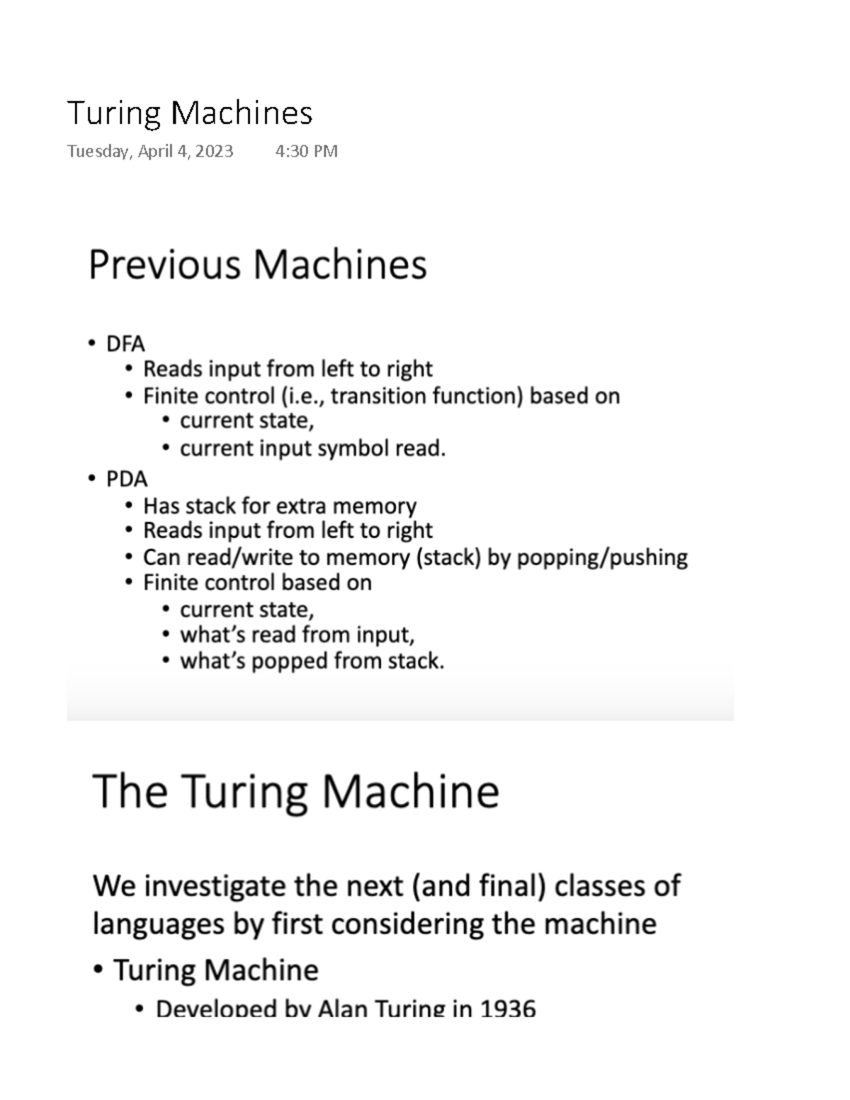 Turing Machines Pt 1 - Ting Cao - CSCI262 - Turing Machines Tuesday ...