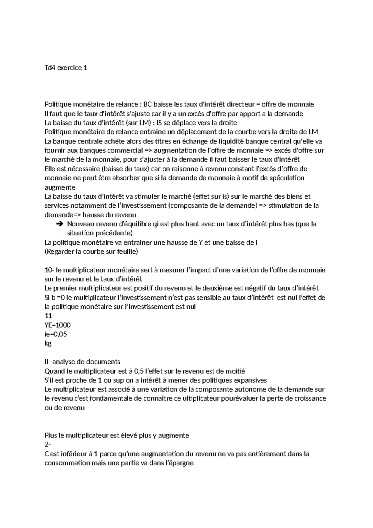 correction du td4 - Td4 exercice 1 Politique monétaire de relance : BC ...