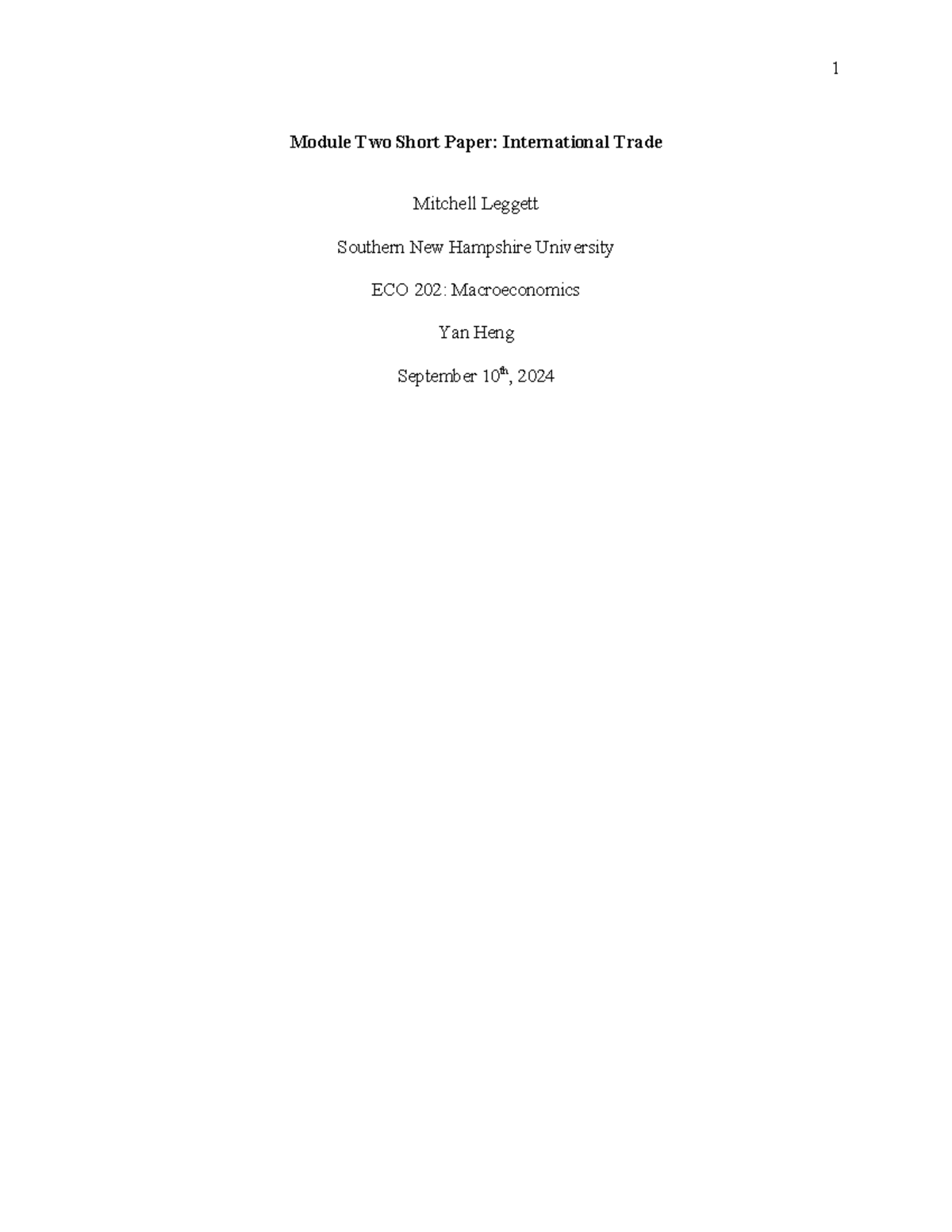 ECO 202 Module Two Short Paper - Module Two Short Paper: International ...