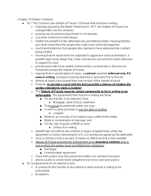 CH 11 Notes From Book - Chapter 11:Contracts One of the aims of ...