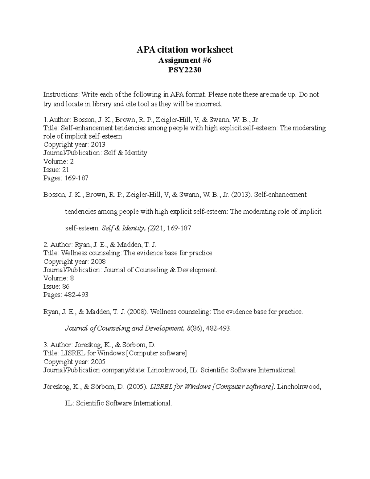 apa format for homework assignments