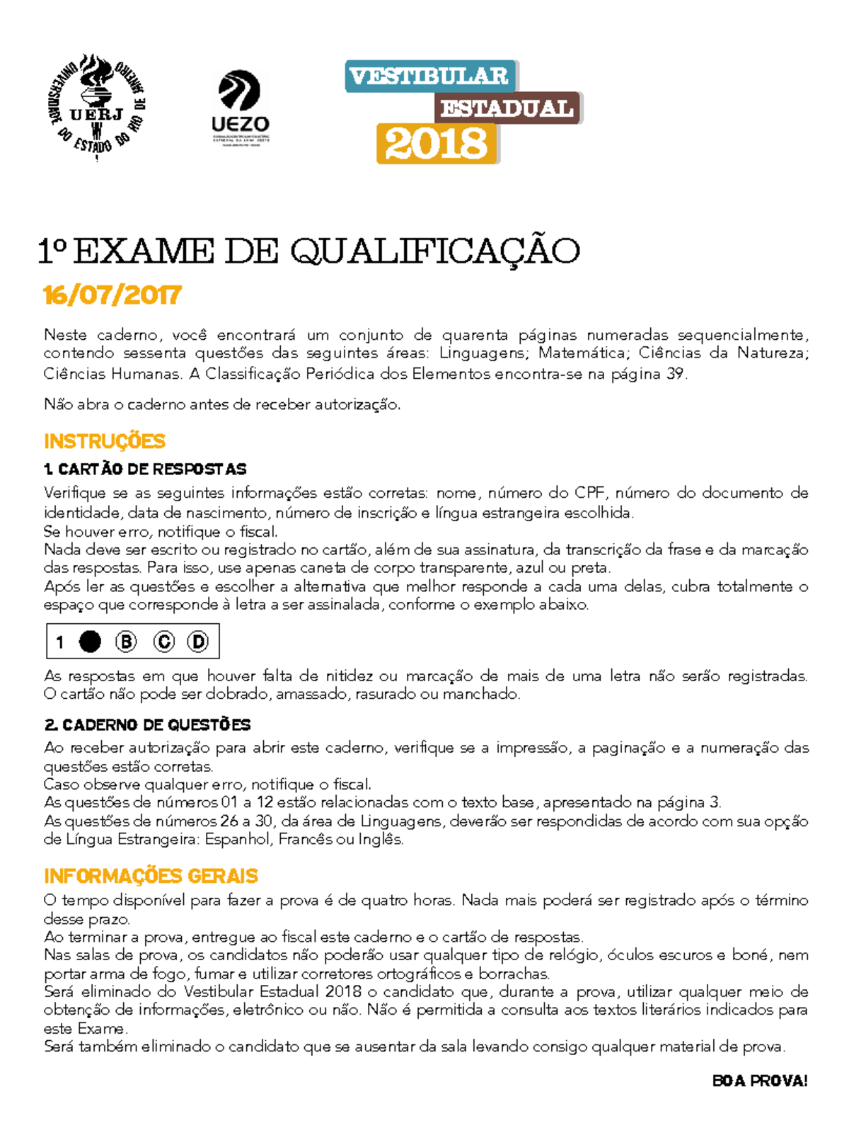2018 1eq prova para admissão na faculdade - Clínica Médica - UFRJ - Studocu