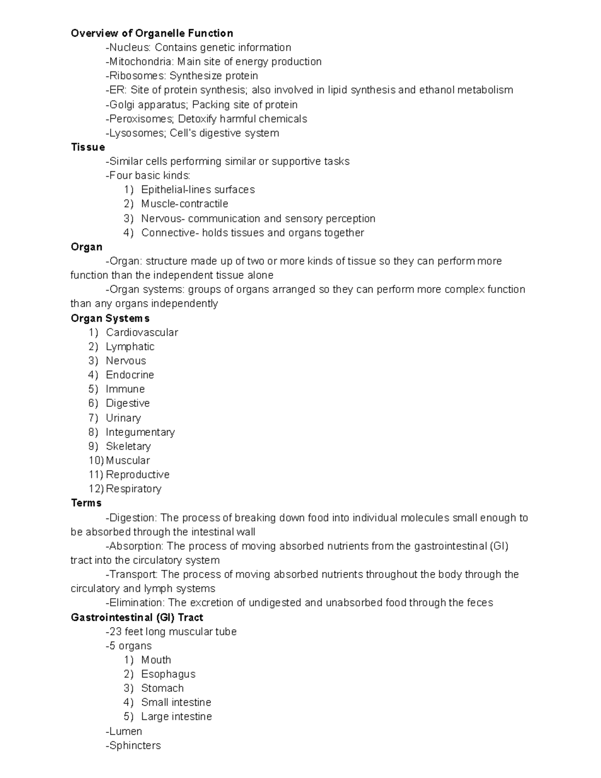 Chapter 3 Notes - Overview of Organelle Function -Nucleus: Contains ...