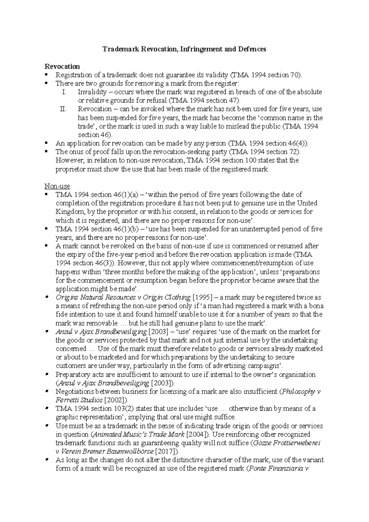 Trade Mark Revocation:Infringement (LC5) - Trademark Revocation ...