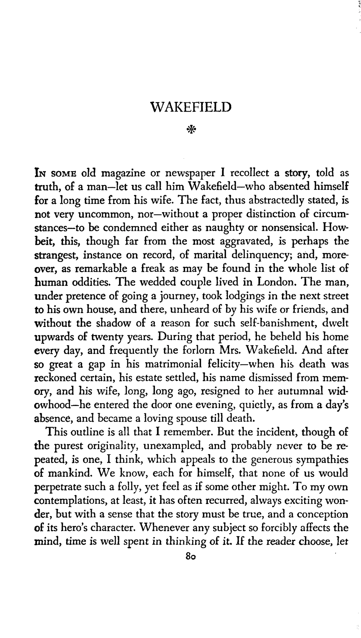 Wakefield a short story In s o m e old magazine or newspaper I