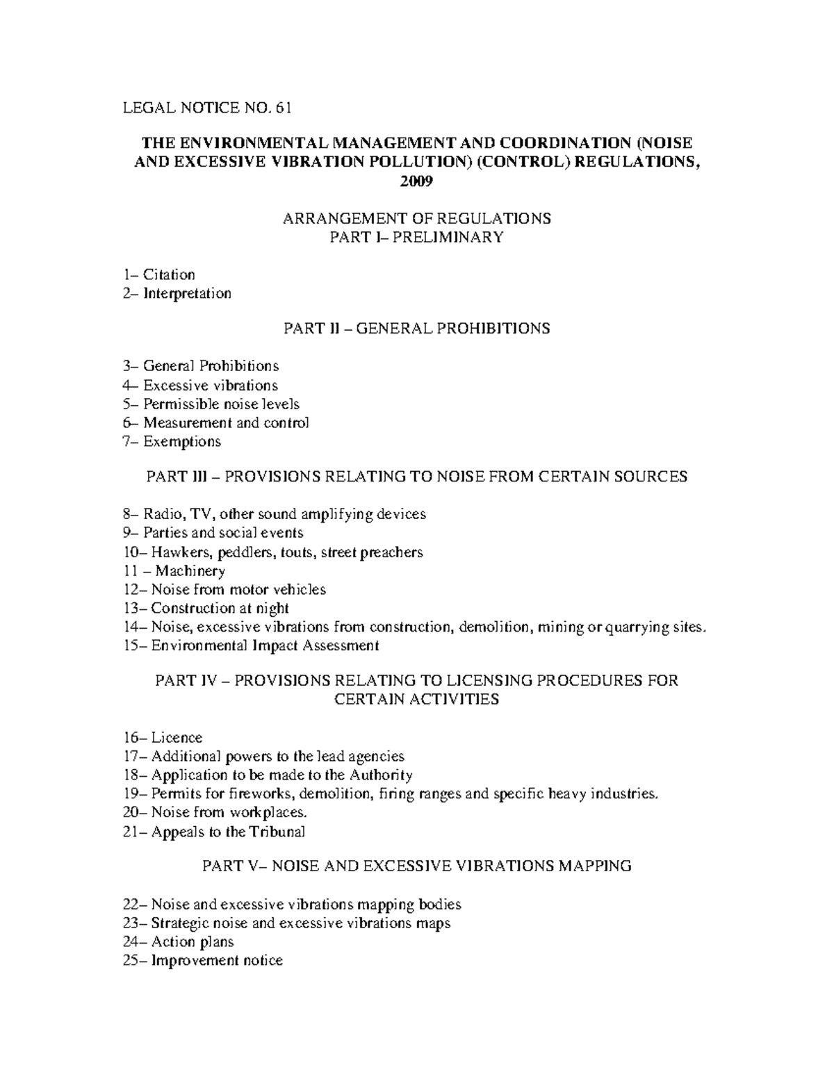 Noise regulations Damon omondi LEGAL NOTICE NO. 61 THE