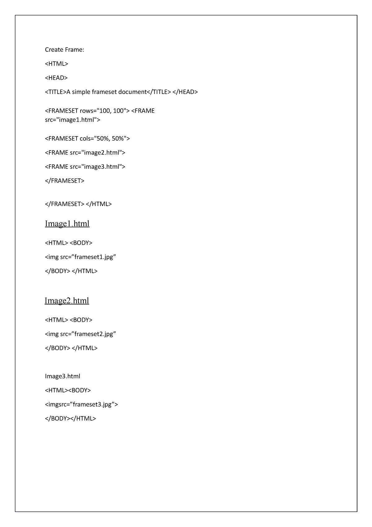 Program - Create Frame: A simple frameset document Image1 - Studocu