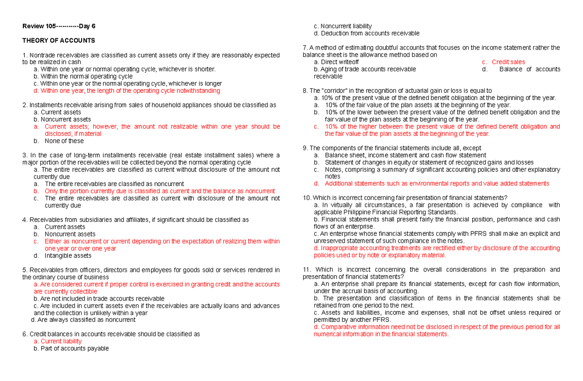 Quizzers Quizzer Review 105 Day 6 THEORY OF ACCOUNTS Nontrade 