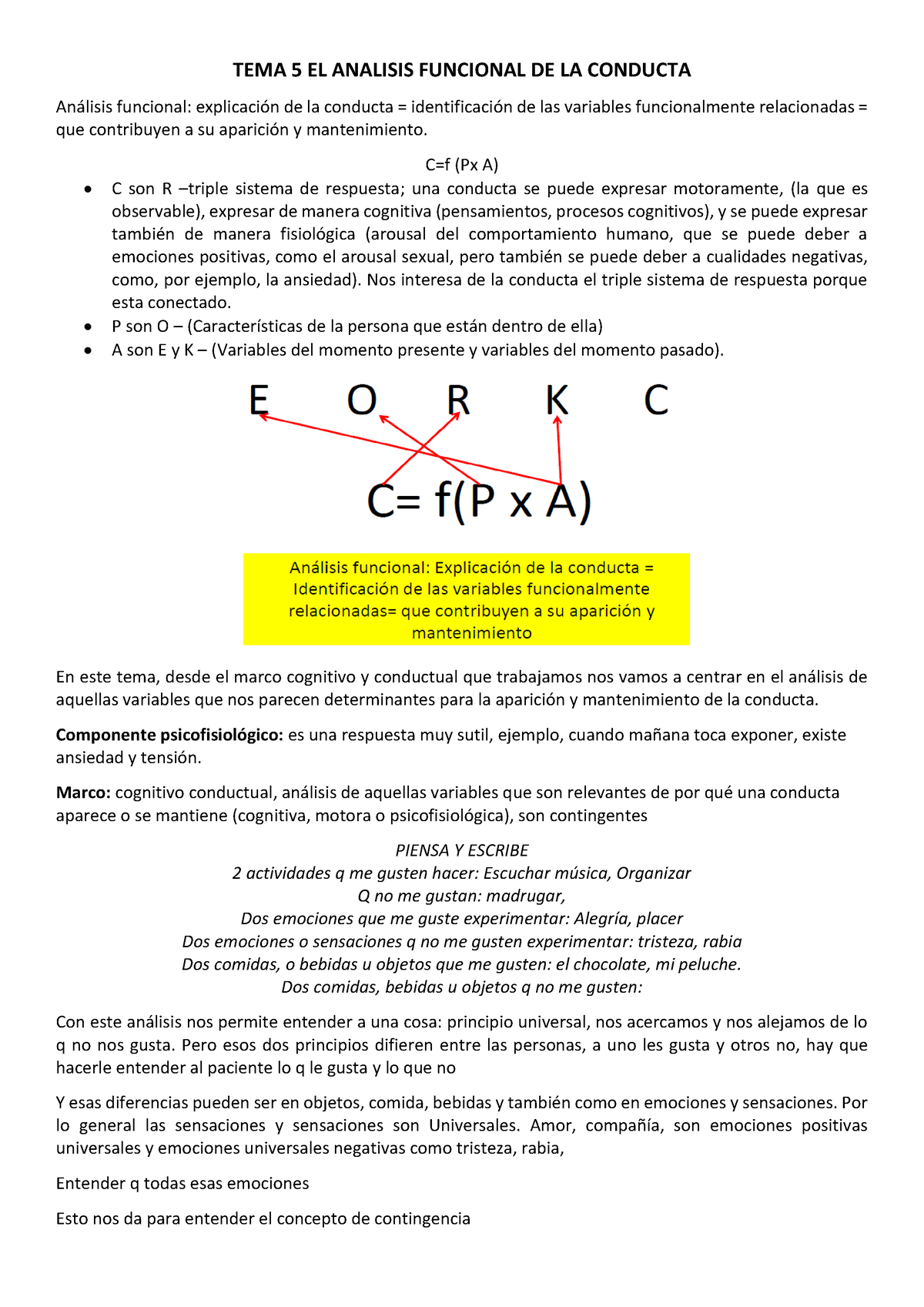 TEMA 5 - Tema 5 Cristina - TEMA 5 EL ANALISIS FUNCIONAL DE LA CONDUCTA ...