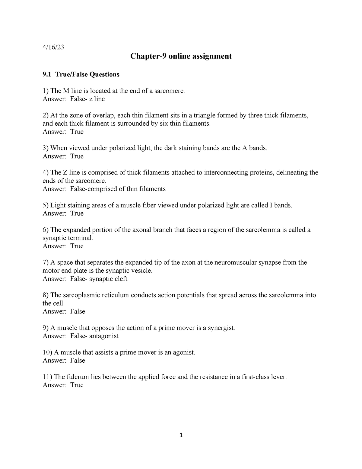 Chapter 9 anatomy - 4/16/ Chapter-9 online assignment 9 True/False ...