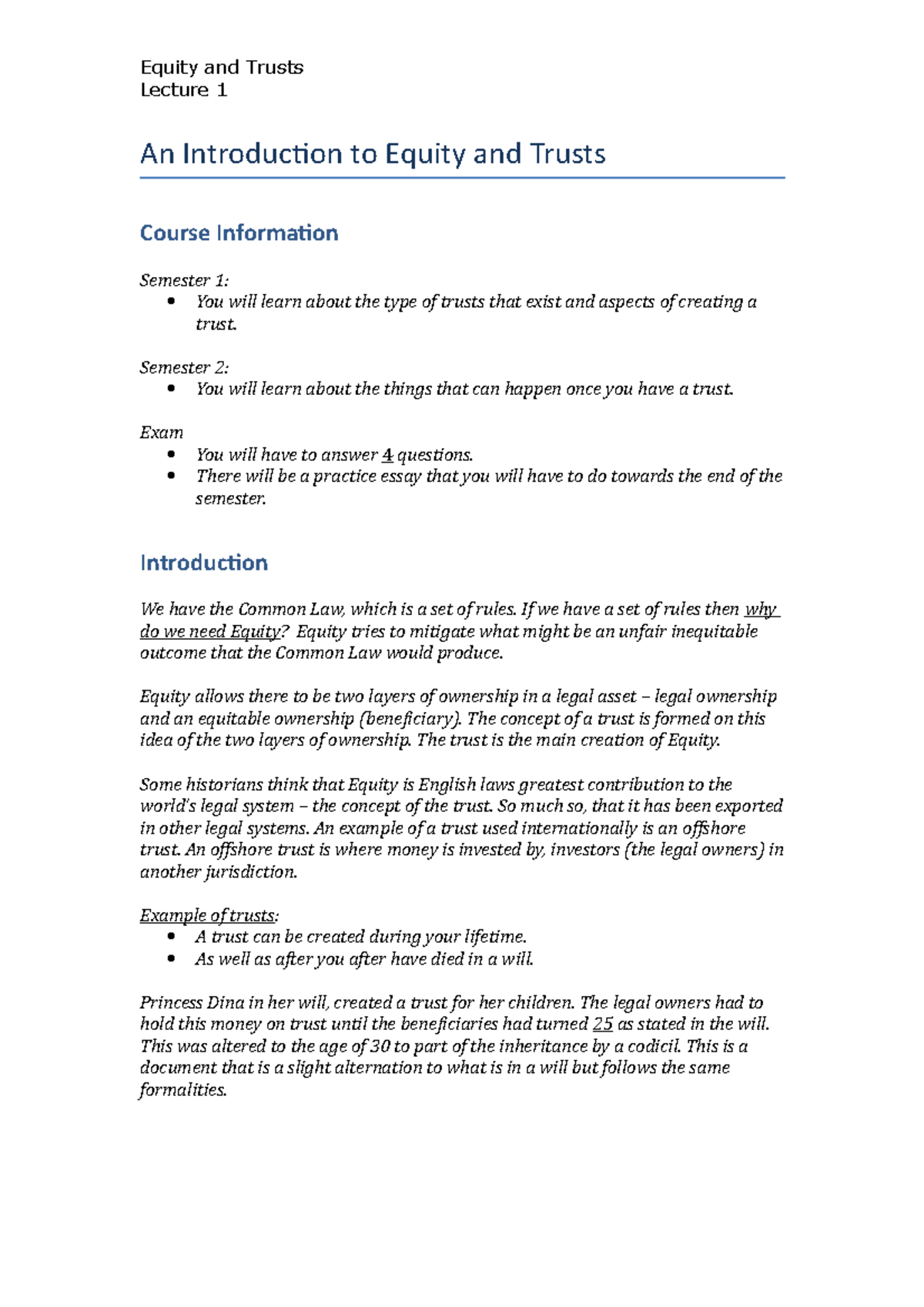 An Introduction To Equity And Trusts (L1) - Equity And Trusts Lecture 1 ...