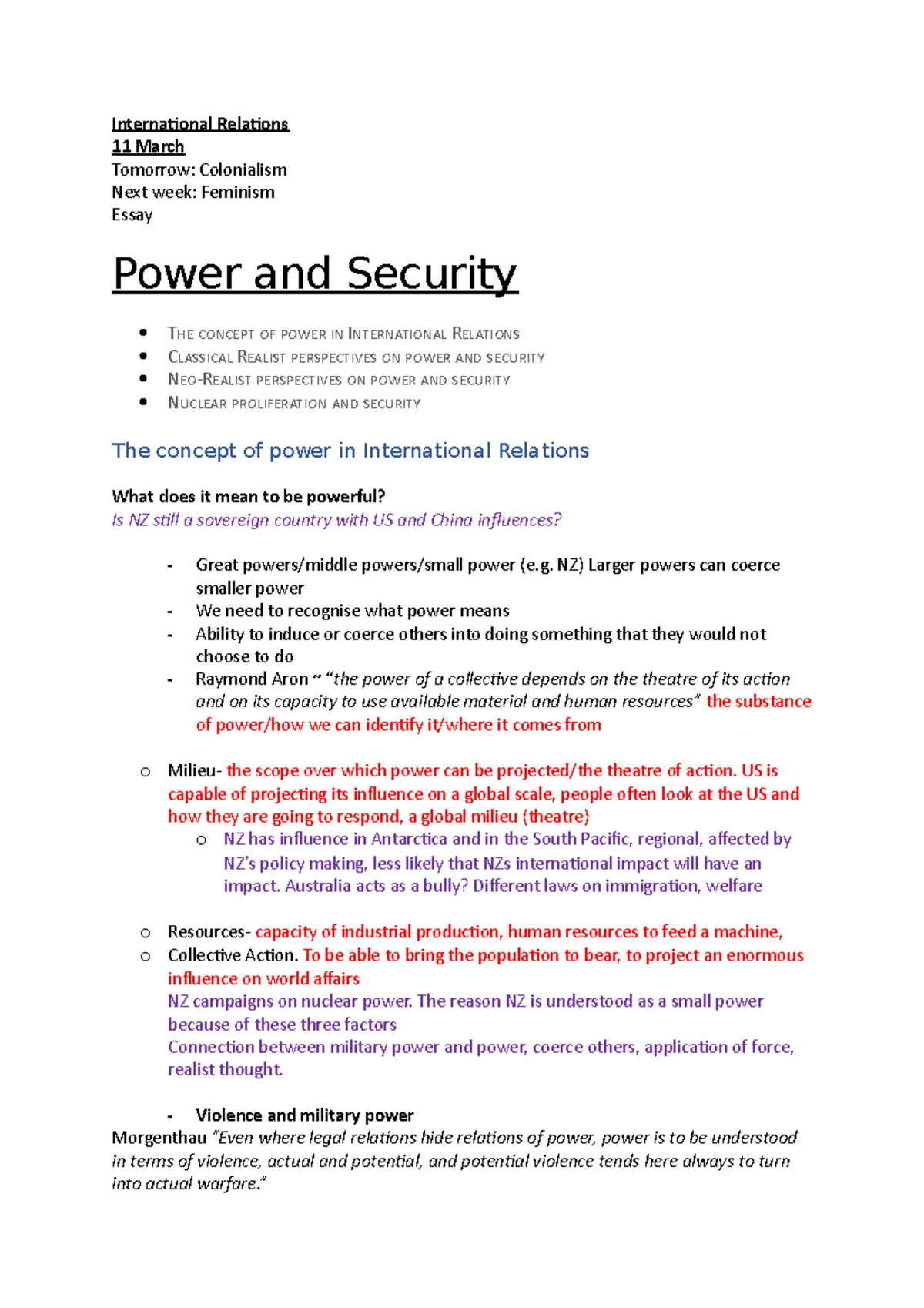 Power and Security (11 March) - International Relations 11 March ...