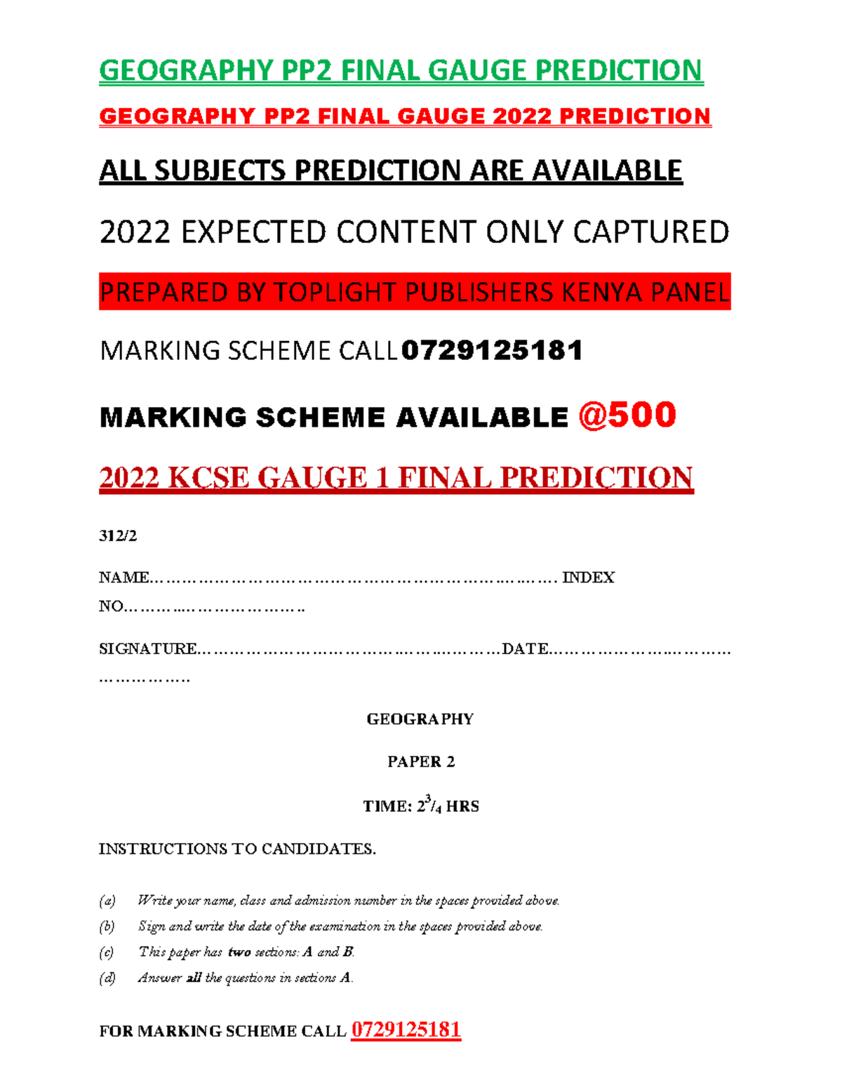 Geography PP2 Final Gauge 2022 Prediction GEOGRAPHY PP2 FINAL GAUGE