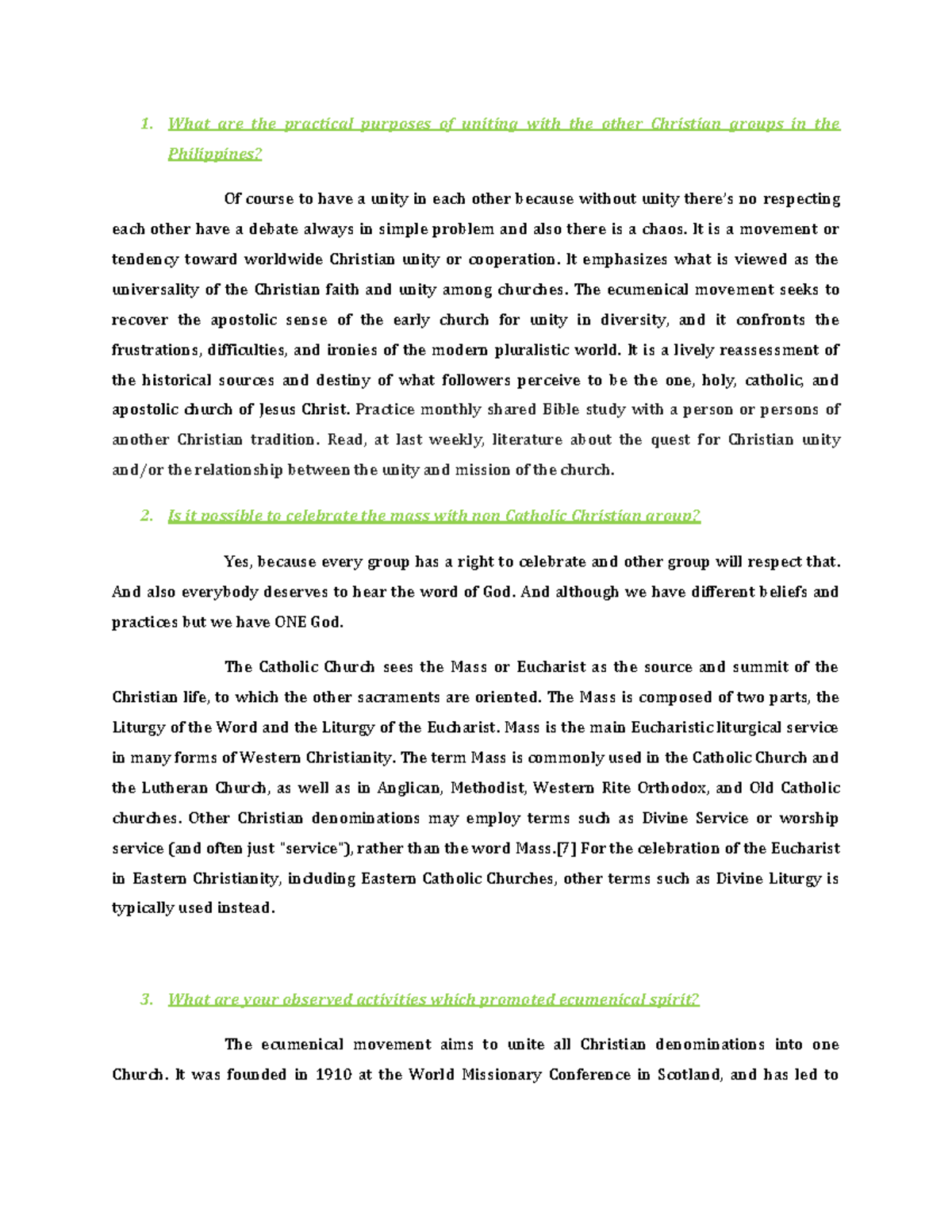 Ecumenism - Christian unity or cooperation. It emphasizes what is ...
