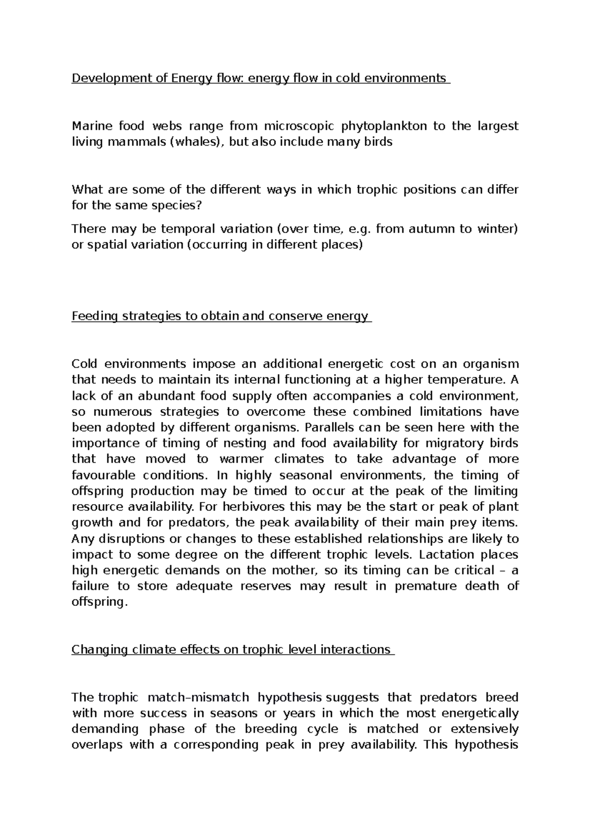 Development of Energy flow , energy flow in cold environments - from ...
