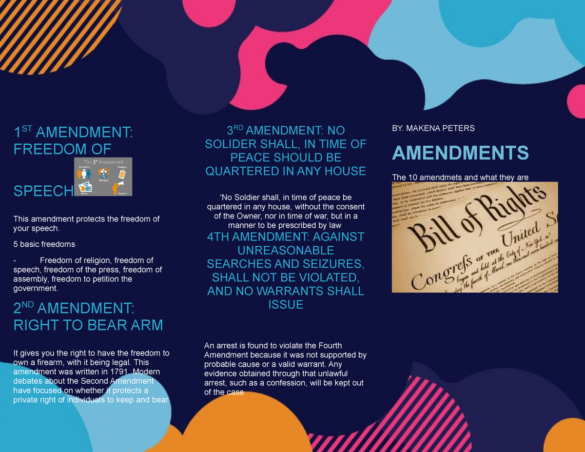 Amendments 1 ST AMENDMENT FREEDOM OF SPEECH This amendment protects