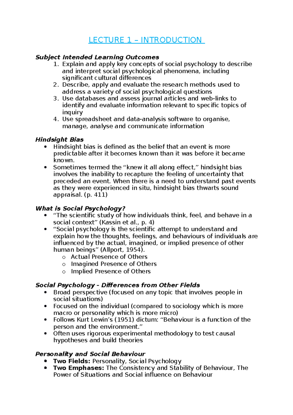 Lecture 1 - Introduction - LECTURE 1 – INTRODUCTION Subject Intended ...