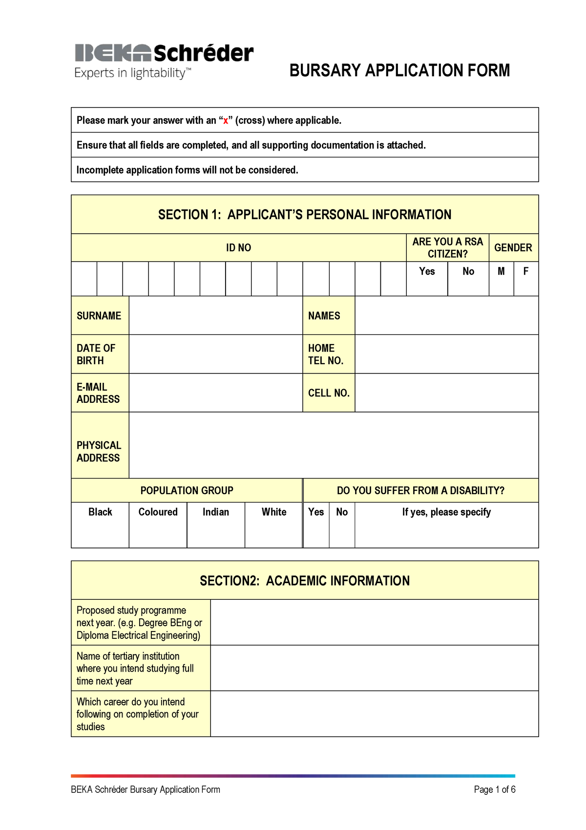 BEKA Schreder Bursary Application Form 2023 - BURSARY APPLICATION FORM ...