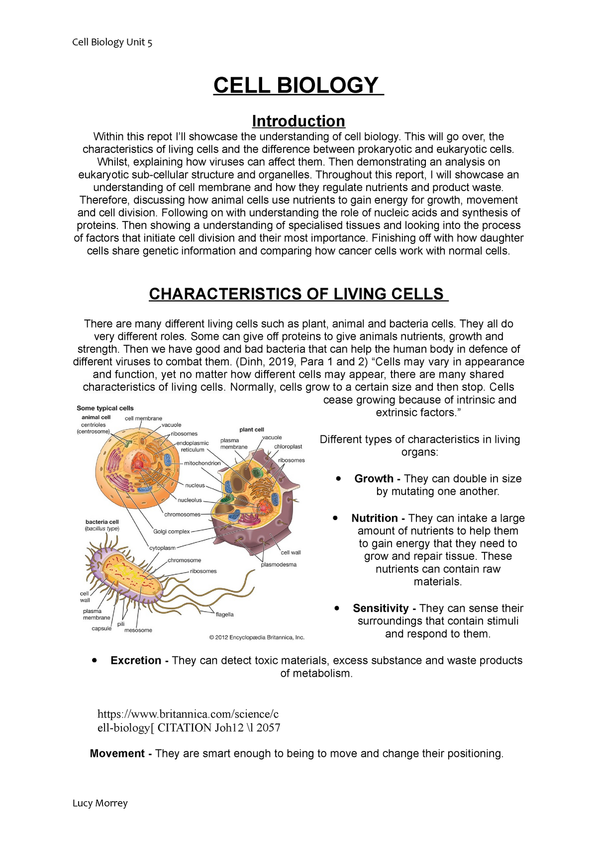 Unit 5 Cell Biology Assignment CELL BIOLOGY Introduction Within This 