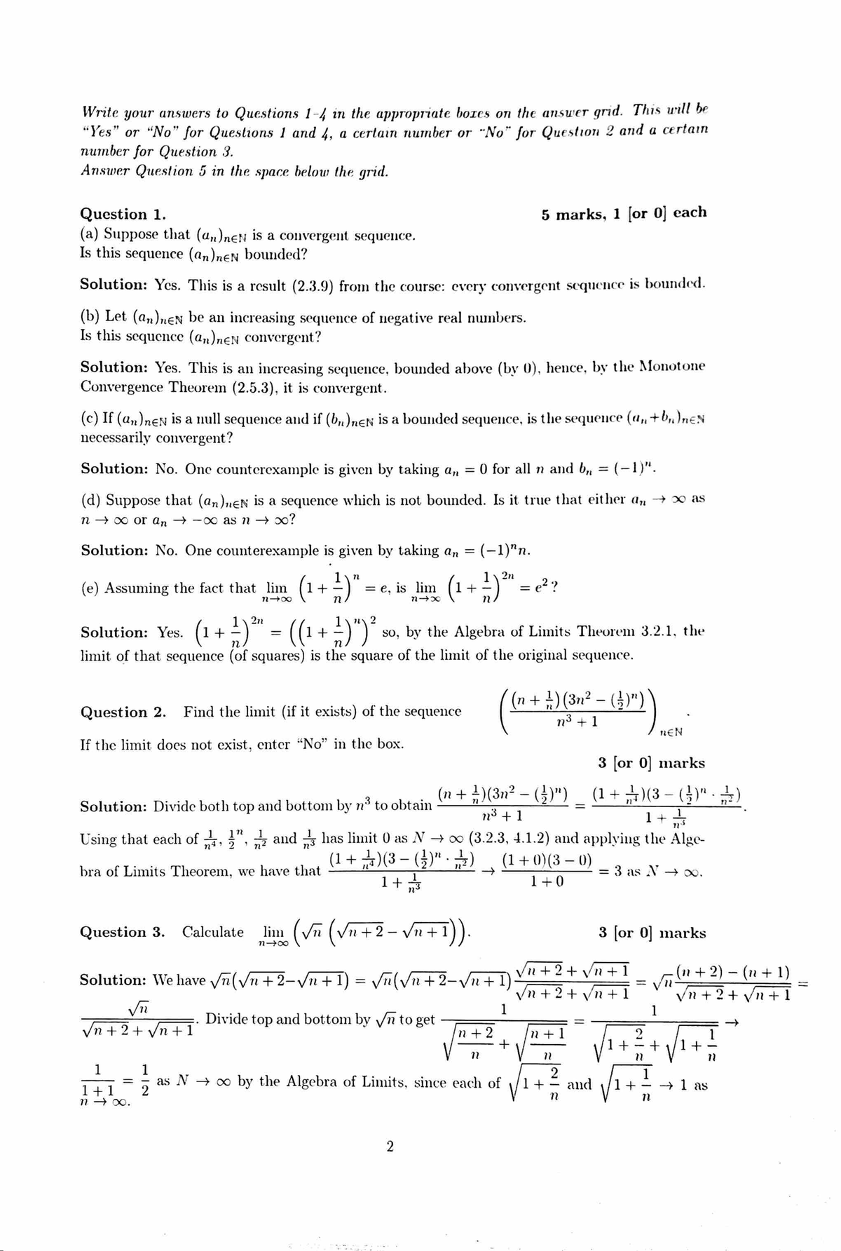 2018 solutions Solitions Write your answers to Questions I/, in