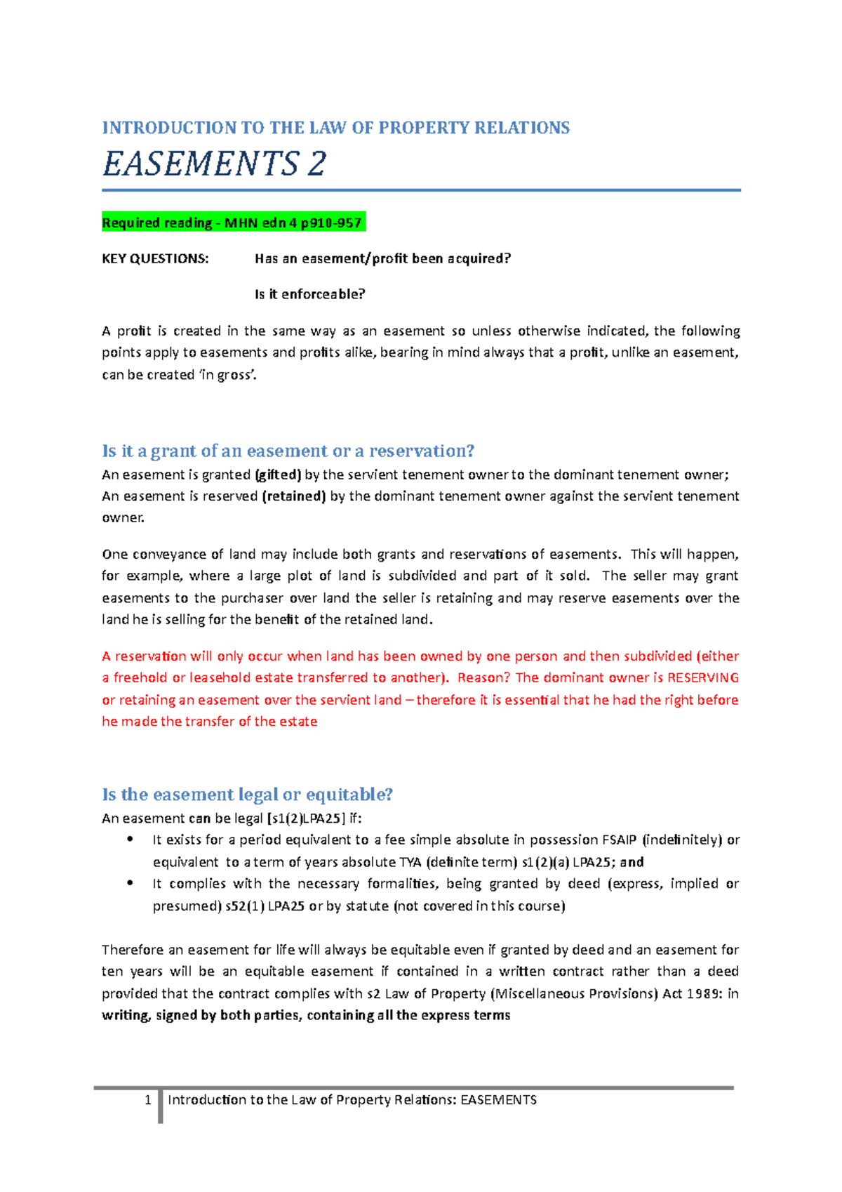 Property Easements Pt2 INTRODUCTION TO THE LAW OF PROPERTY