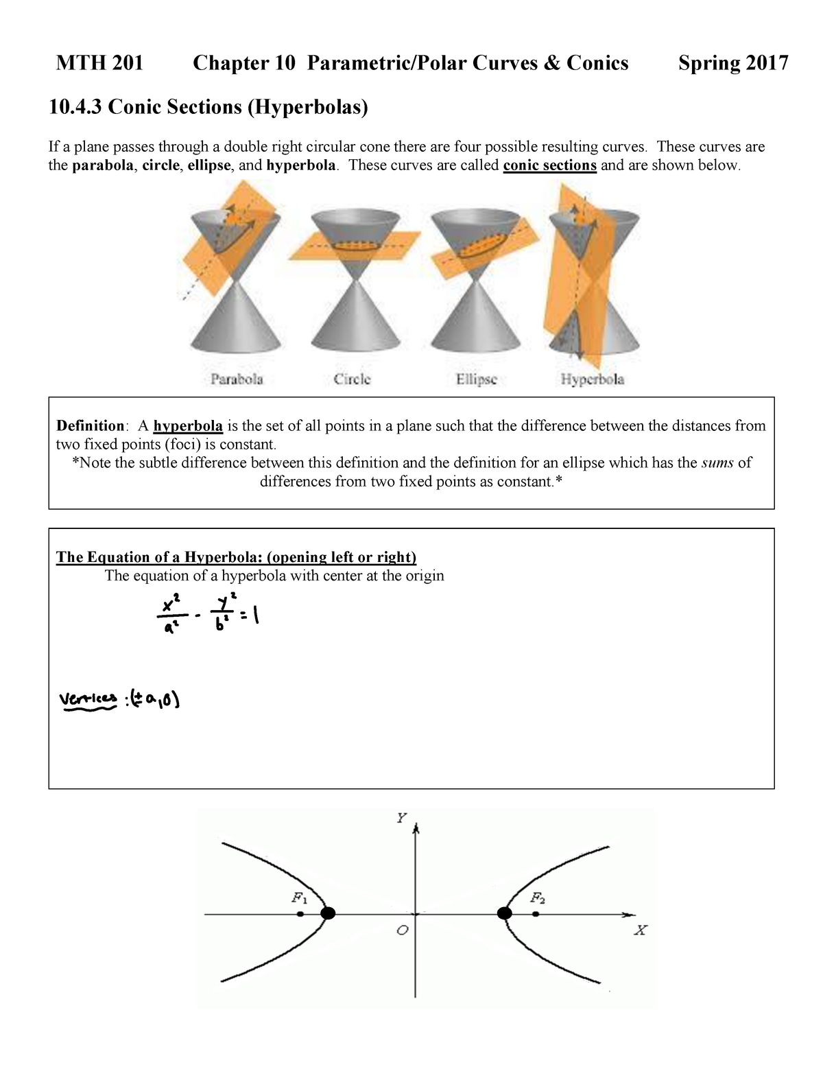 10.4.3 Conic Sections Hyperbolas Guide - MTH 201 Chapter 10 Parametric ...