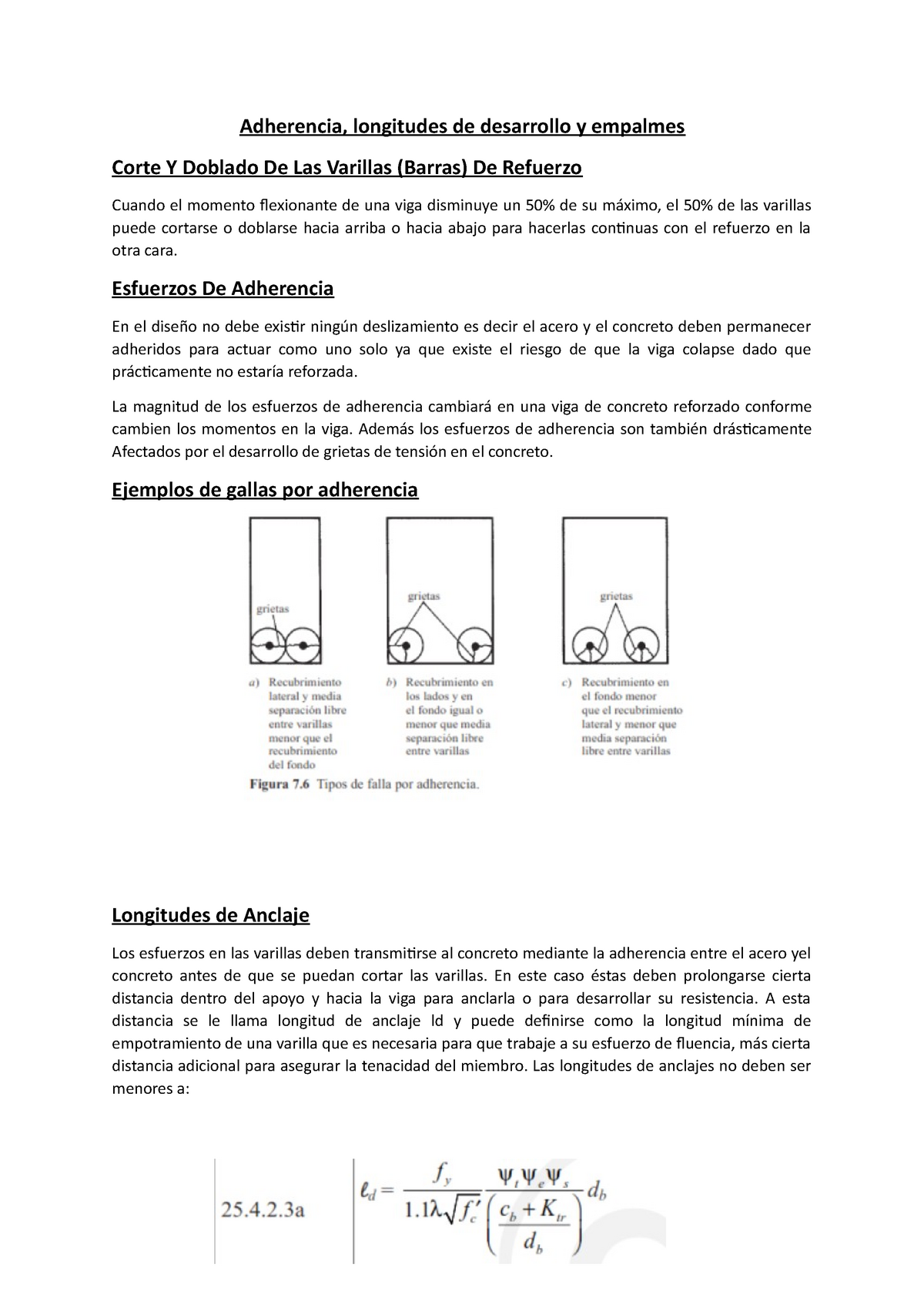 Anclajes Adherencia Longitudes De Desarrollo Y Empalmes Corte Y