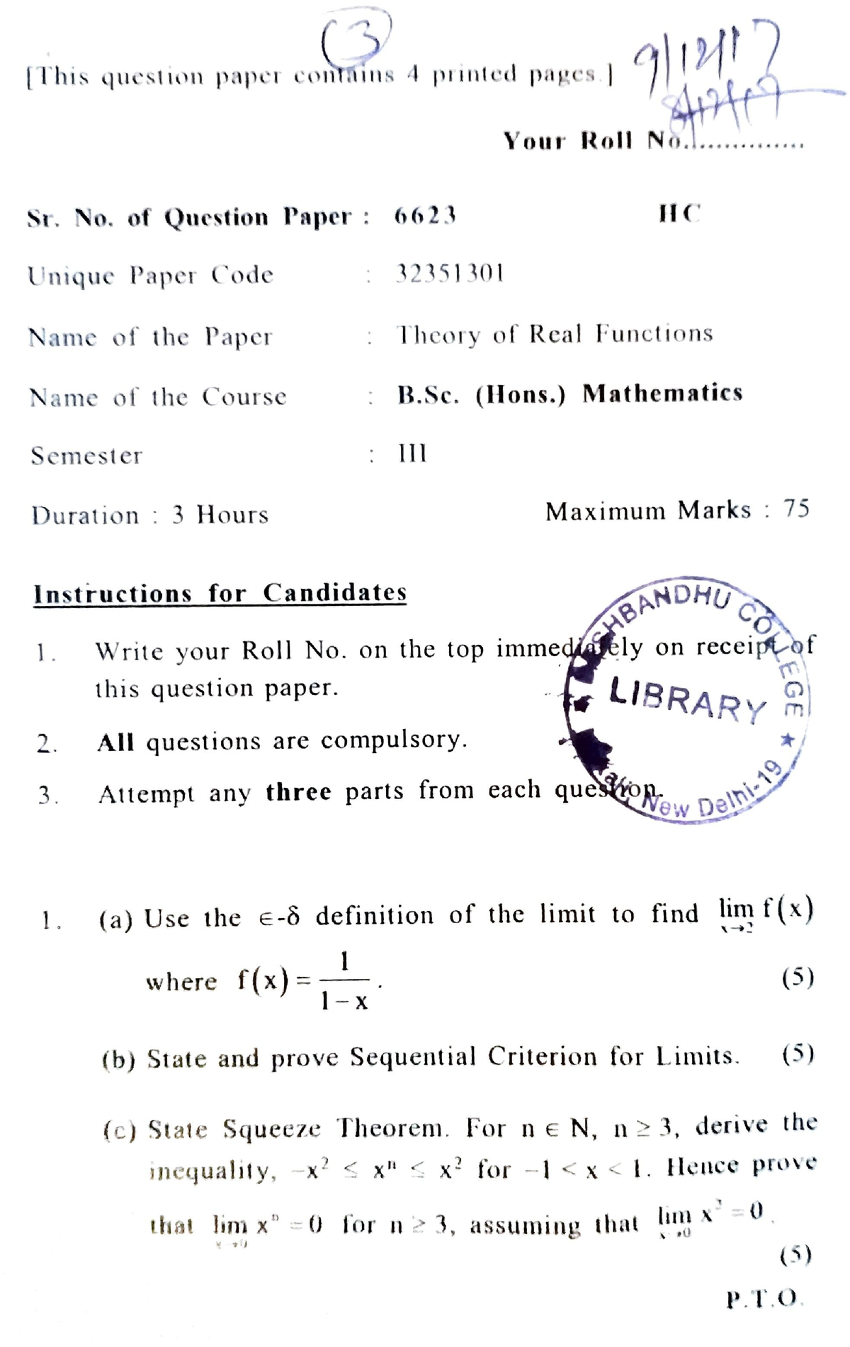 B.Sc.(H) Mathematics-3rd Semester-2017 - Bsc(H) Mathematics - Studocu