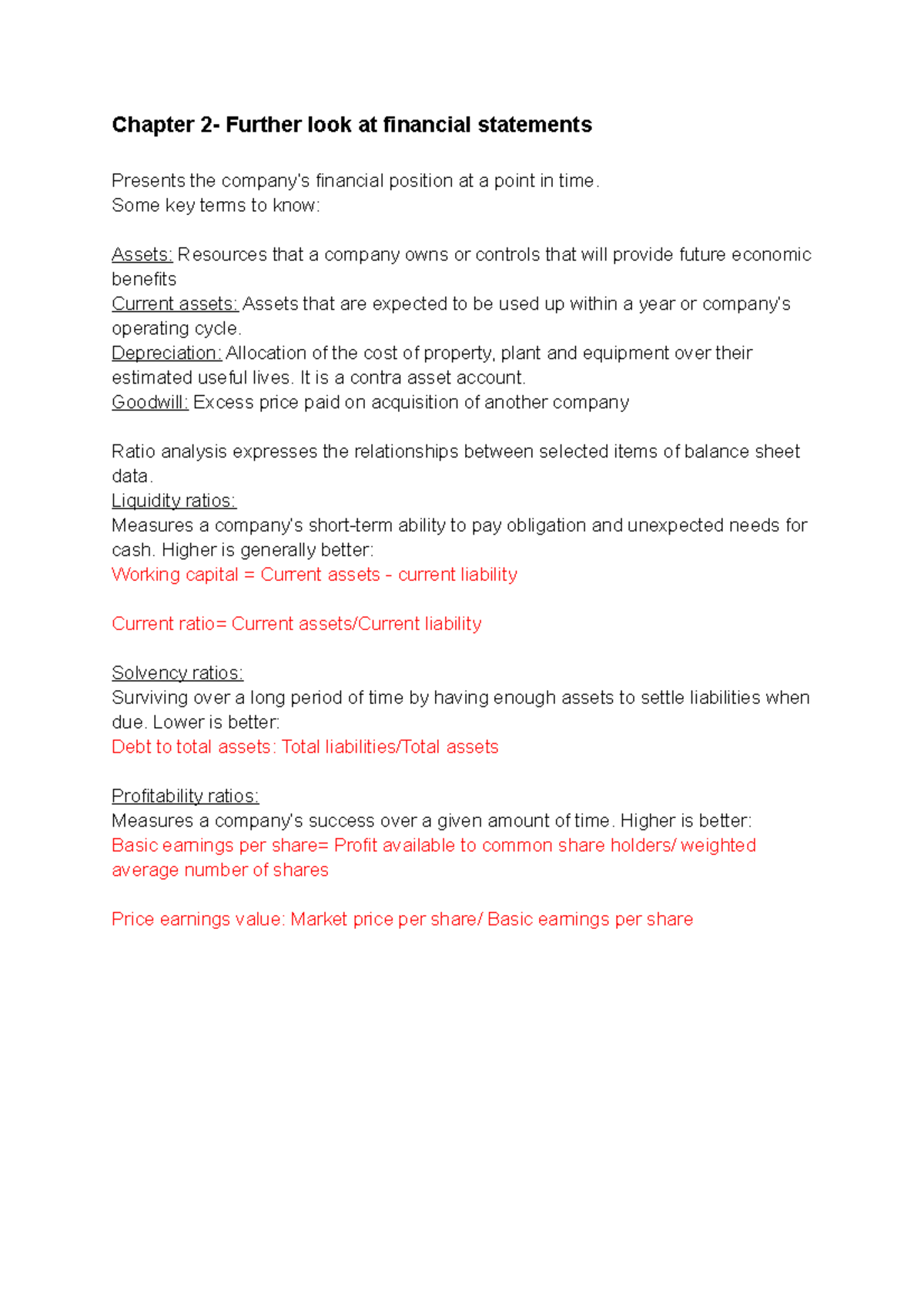 Week 2 notes : Chapter 2- Further look at Financial statements ...