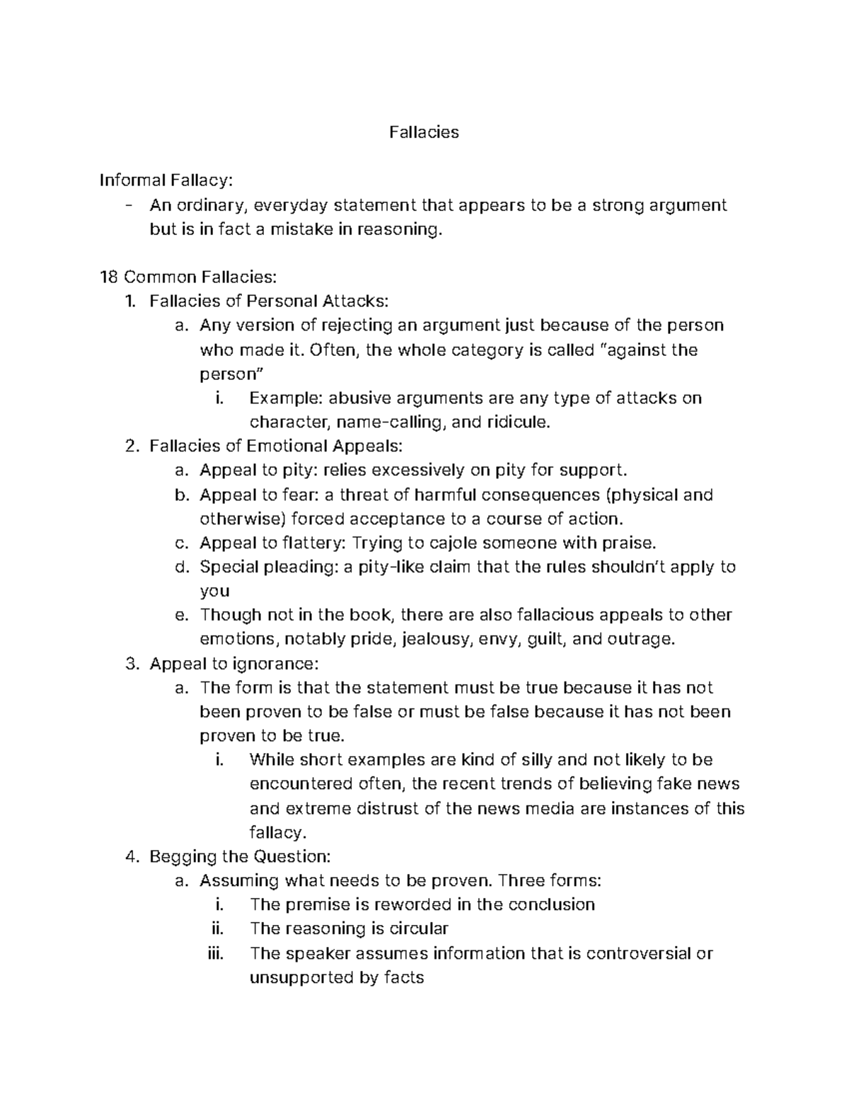 Critical Thinking Notes - Fallacies Informal Fallacy: - An ordinary ...