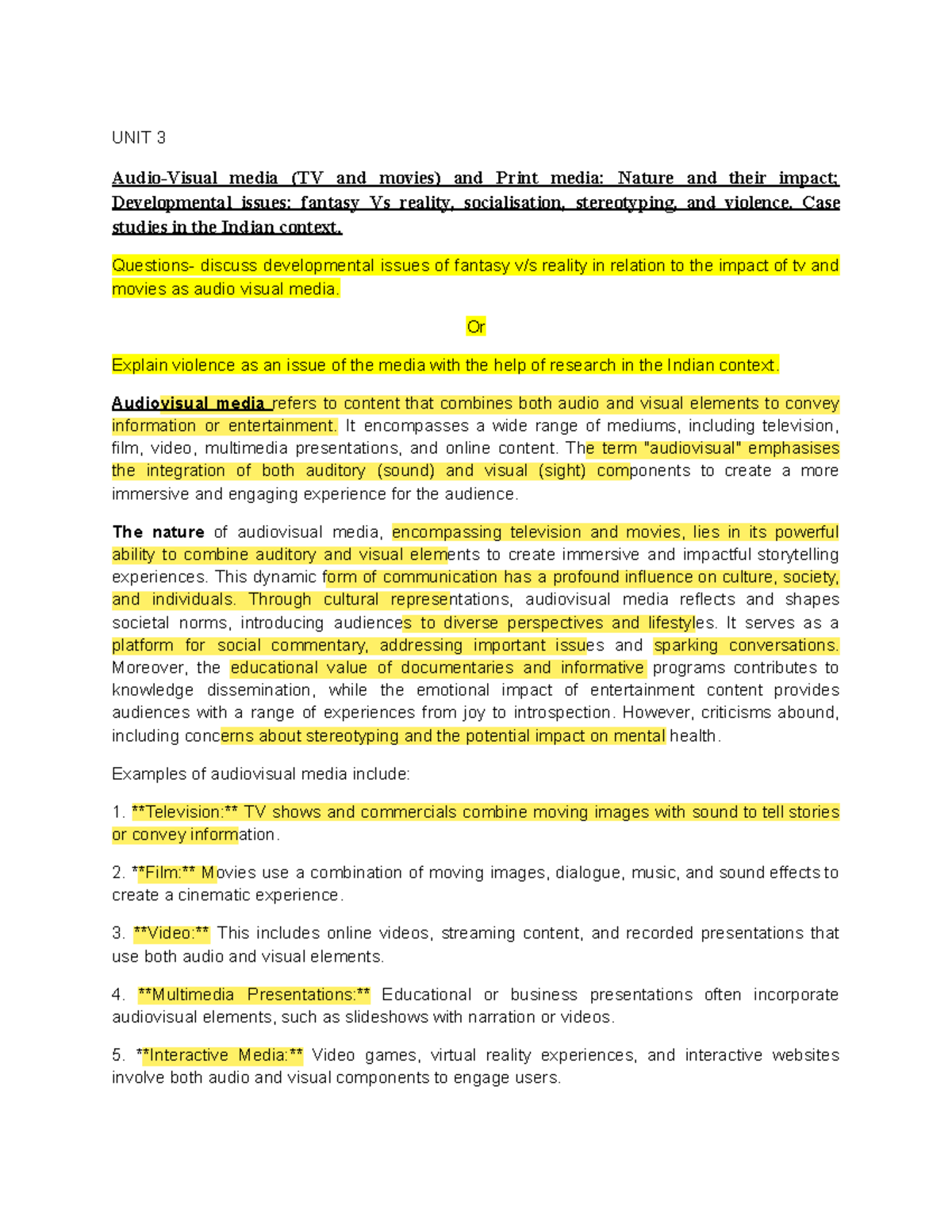 UNIT 3 media - UNIT 3 Audio-Visual media (TV and movies) and Print ...