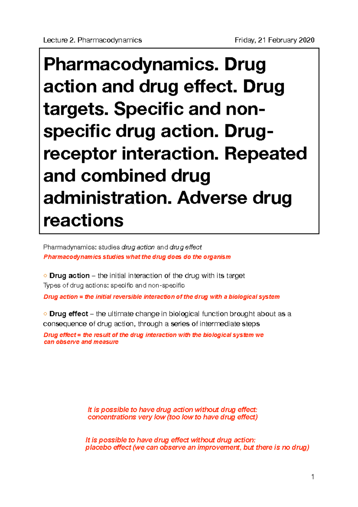 Lecture 2: Pharmacodynamics - Pharmacodynamics. Drug Action And Drug ...