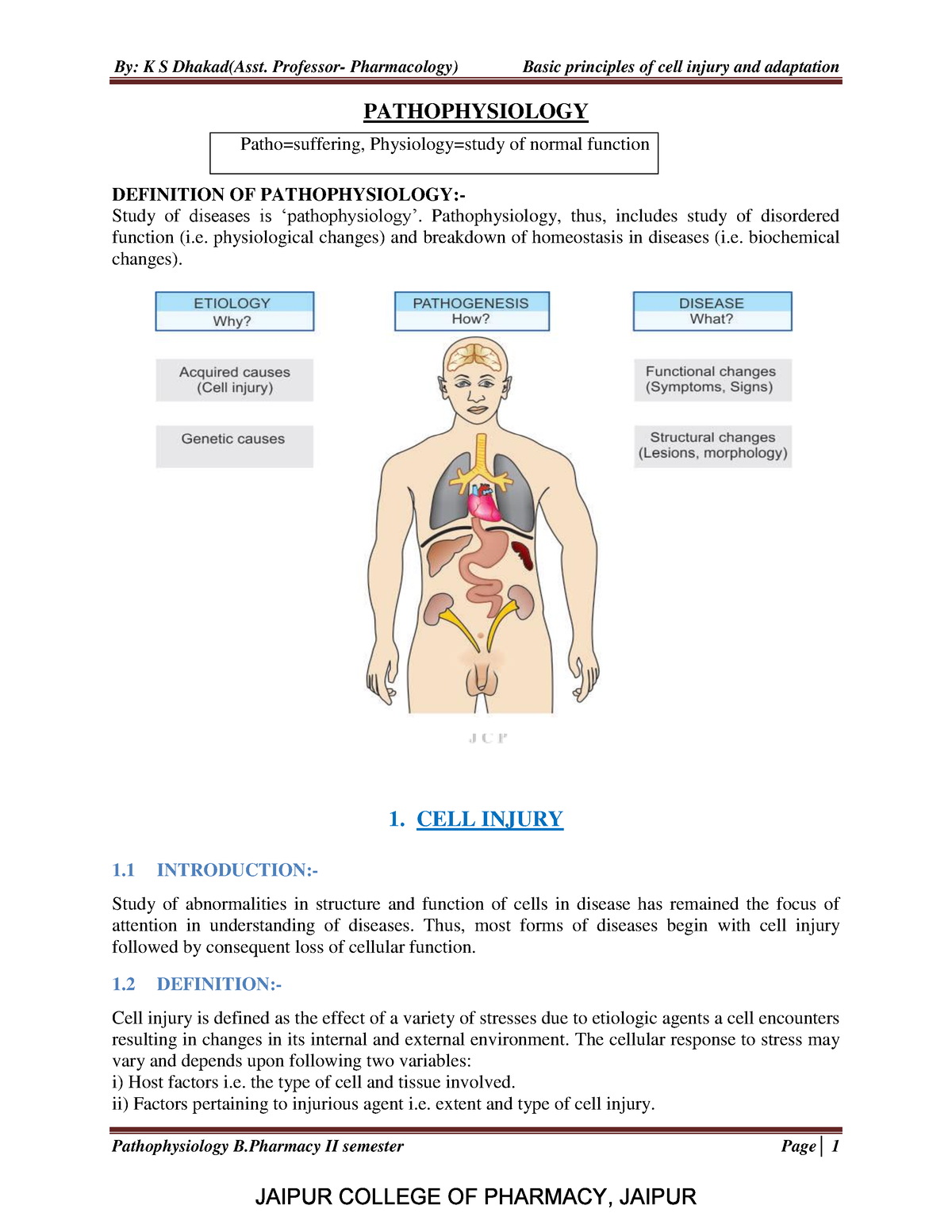 3. Pathophysiology Author K S Dhakad - Pathophysiology B II Semester ...