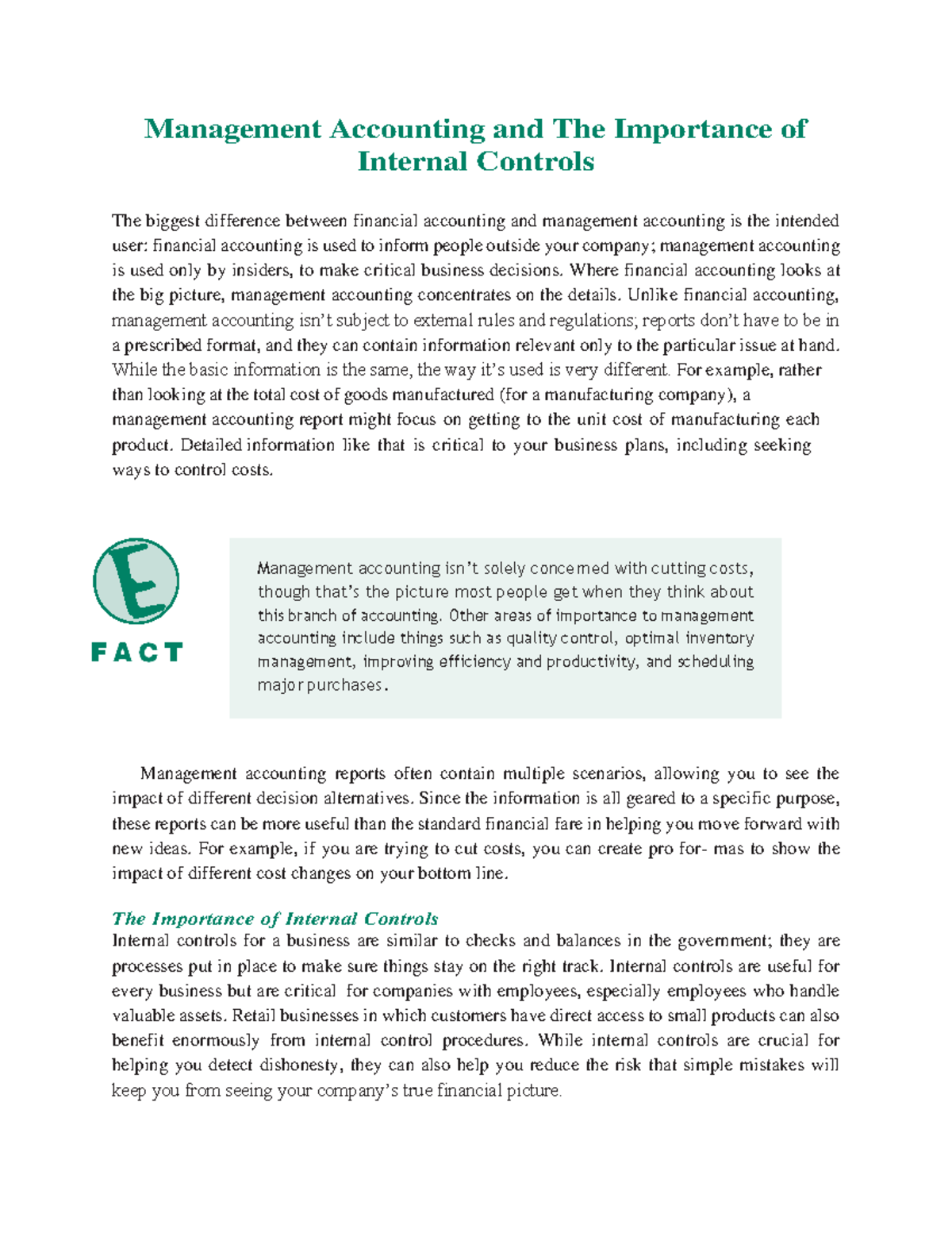 Management Accounting And The Importance Of Internal Controls Management Accounting And The Management Accounting And The Importance Of Internal Controls Management Accounting And The