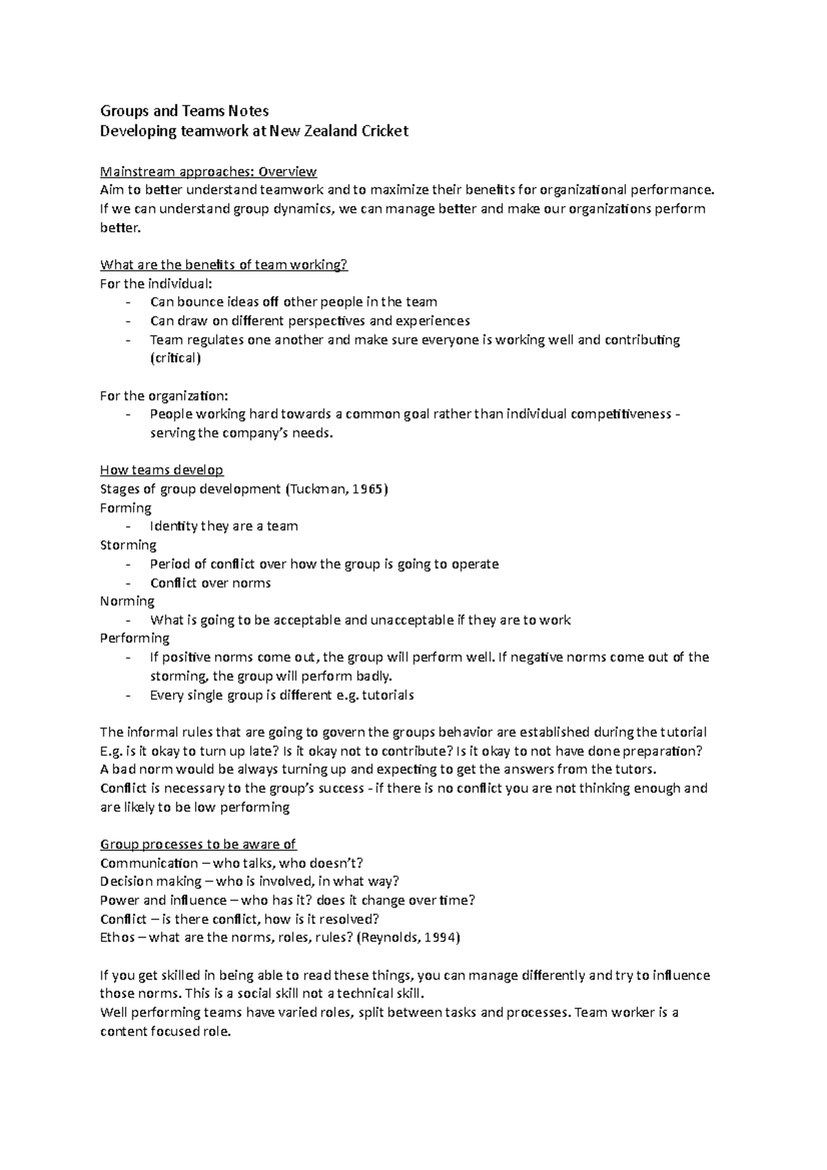 Groups and Teams Notes - Groups and Teams Notes Developing teamwork at ...