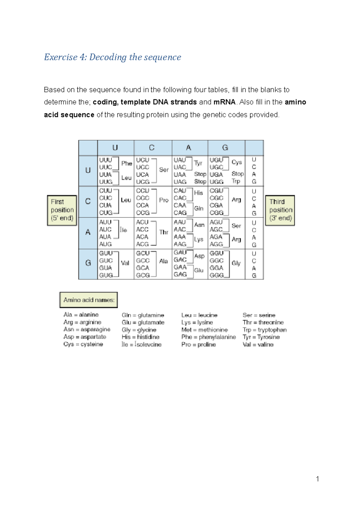 Exercise 4 Decode the sequence student copy - Exercise 4: Decoding the ...