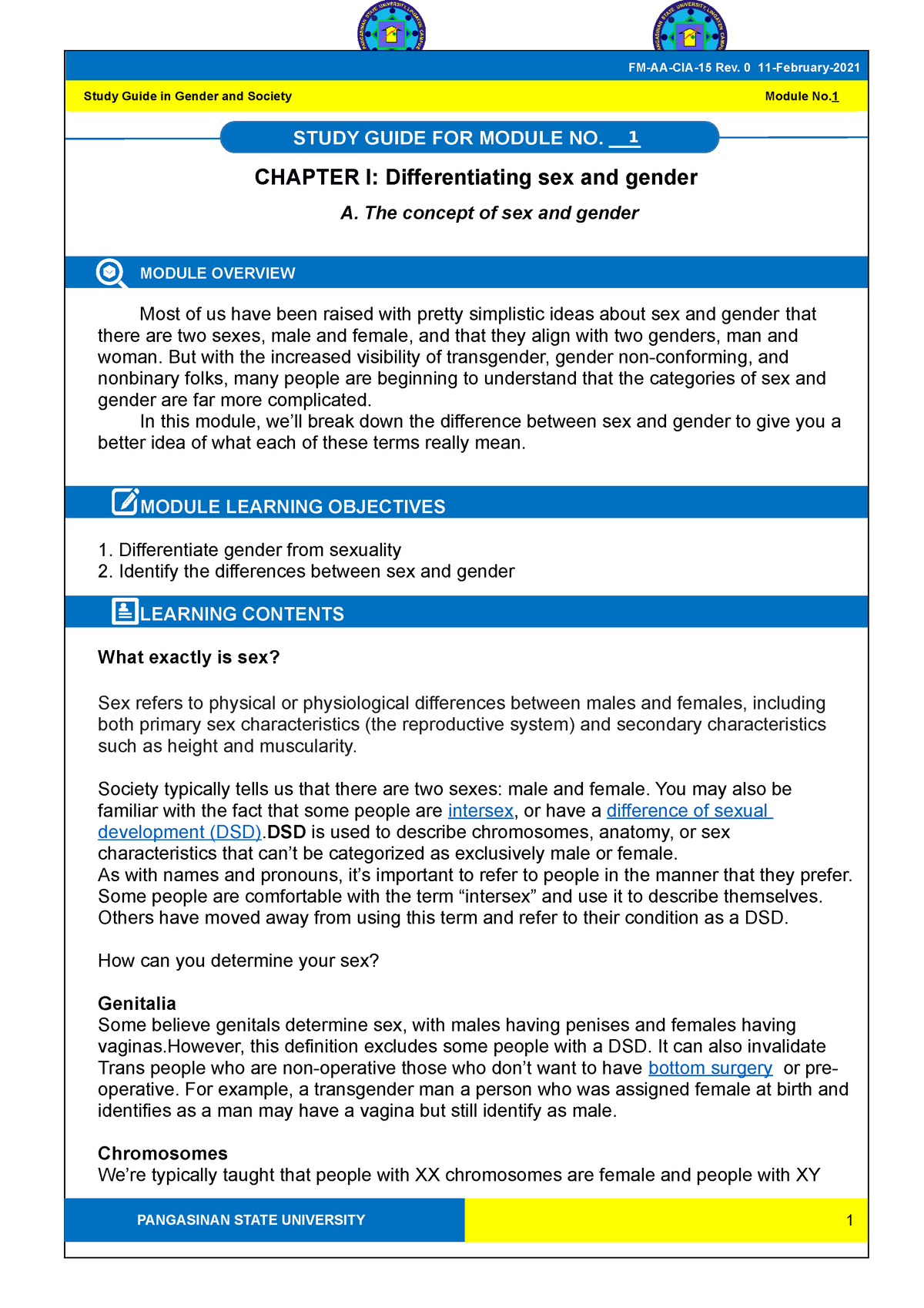 GEE2-Module-1 Sex-and-Gender-1 - 1 CHAPTER I: Differentiating Sex And ...