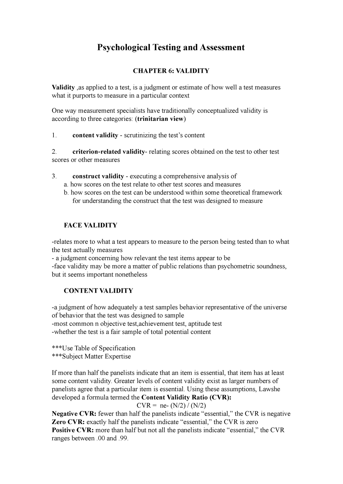 Chapter 6 Summary Of Psychological Testing And Assessment (7th Ed. By ...