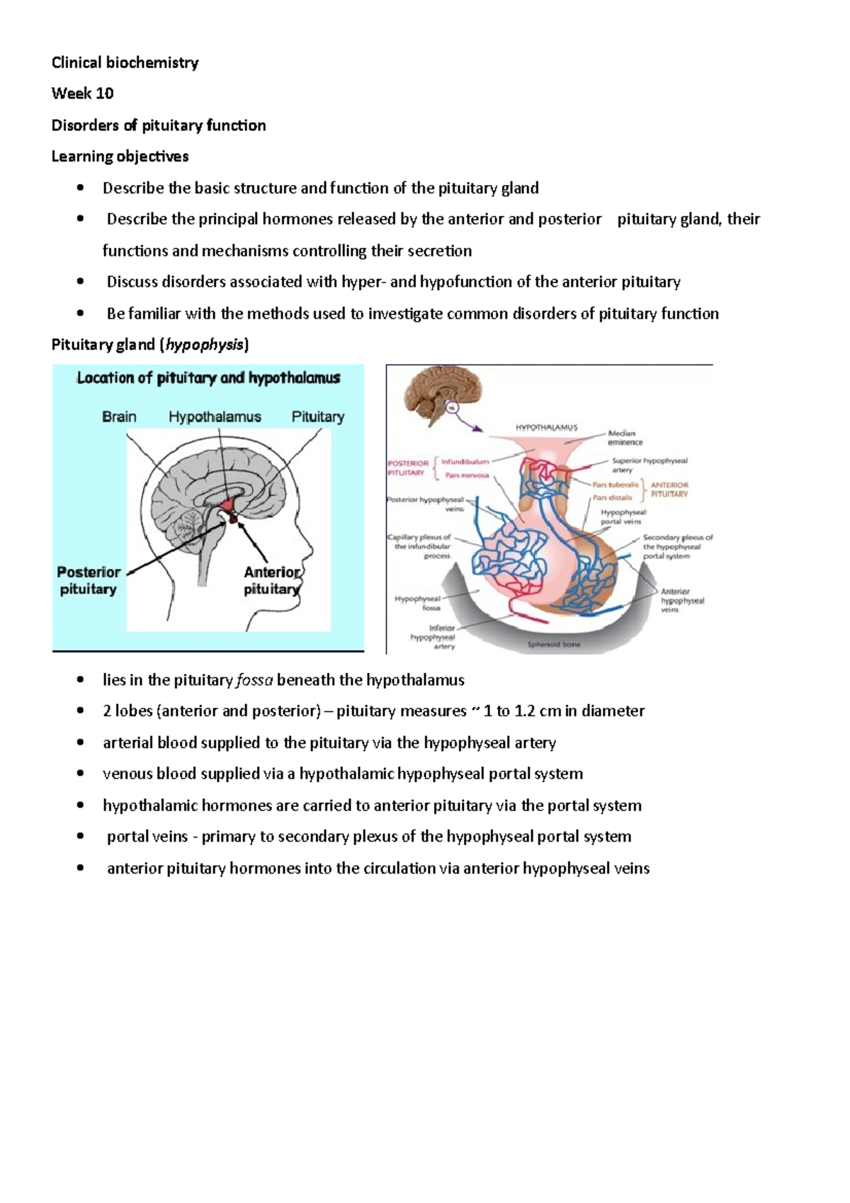 WK 10 Disorders of pituitary function - Clinical biochemistry Week 10 ...