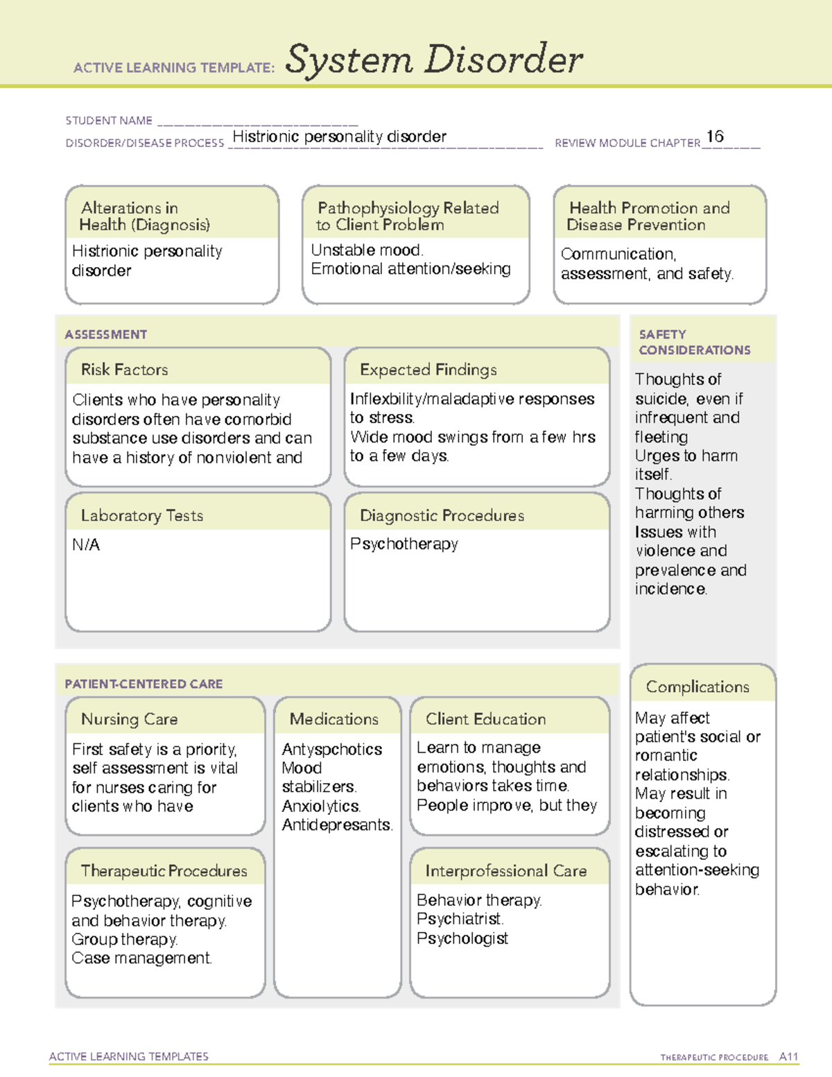 System disorders -Histrionic PD - ACTIVE LEARNING TEMPLATES THERAPEUTIC ...