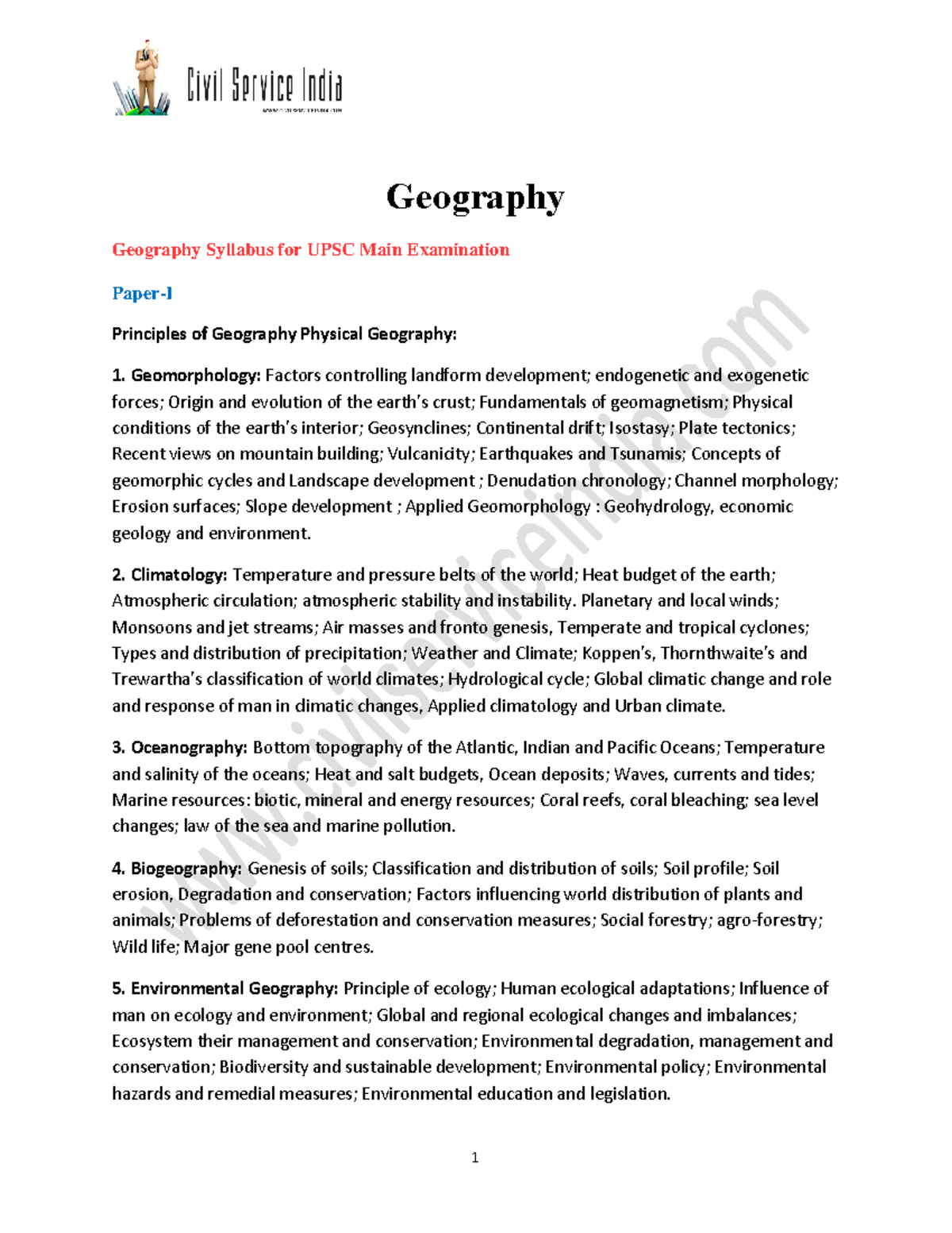 Geography - Good - Geography Geography Syllabus For UPSC Main ...